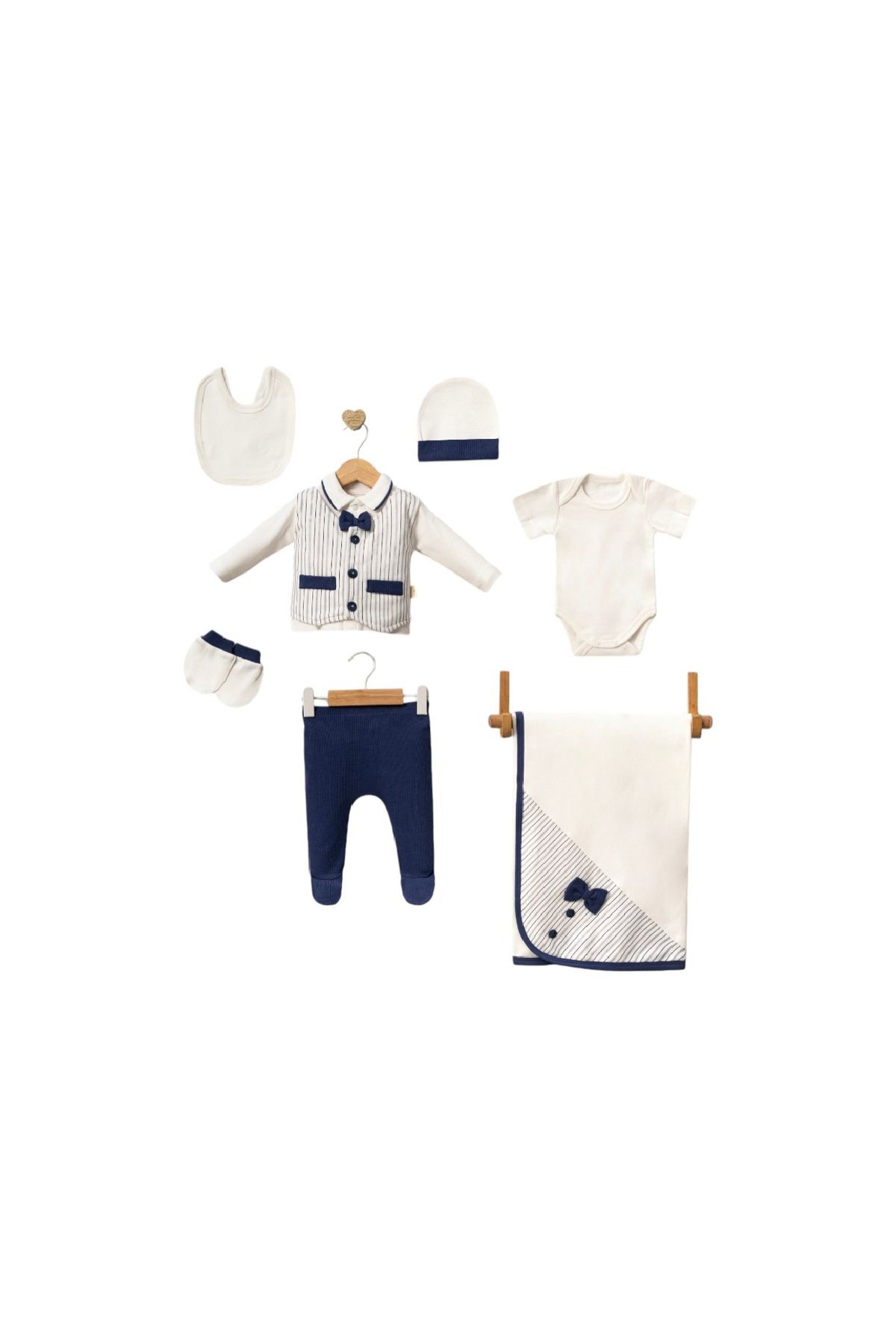 AHSEN BABY Cepli Çizgili Erkek 7’li Set – 1 Ay | Yenidoğanlara Şıklık Katın