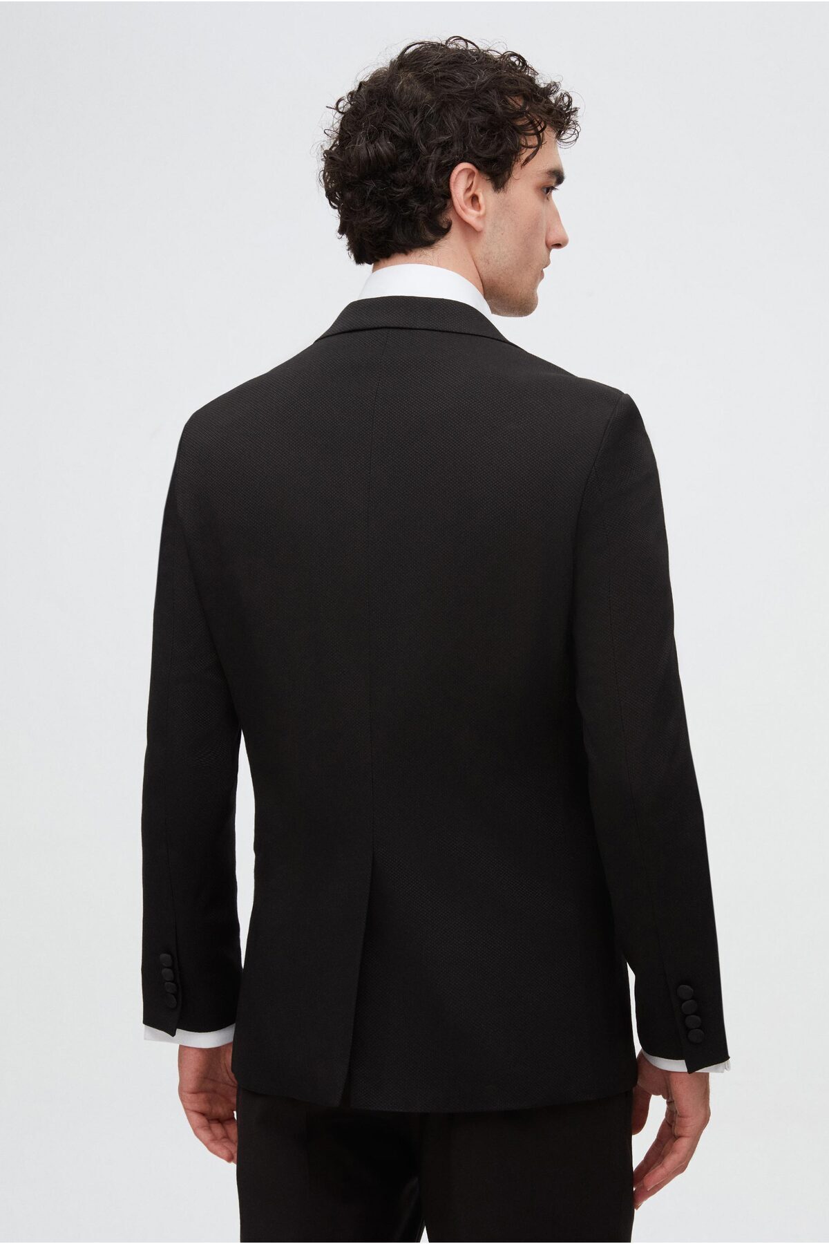 D'S Damat-Ds Damat Slim Fit Black Dobby Groom & Tuxedo Suit 8
