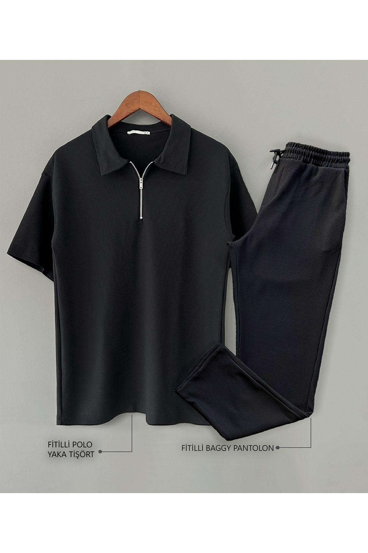 blucombin Fitilli Ottoman Polo Tişört ve Pantolon Alt Üst Takım 2li Set