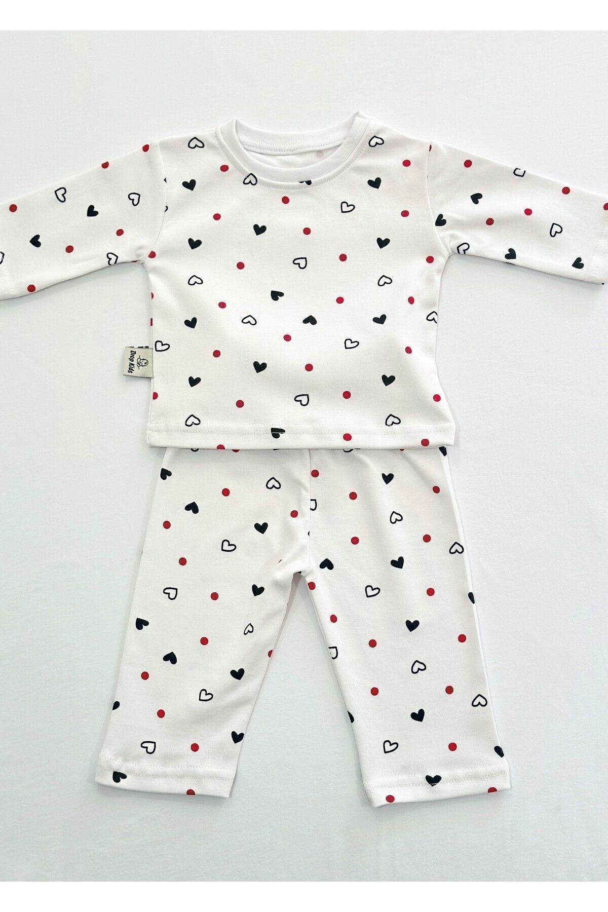 Drop Kids Bebek Pijama Uzun  Kalp Puan Desen %100 Pamuk Yenidoğan Çocuk Pijama fotoğrafı 3 (önizleme)