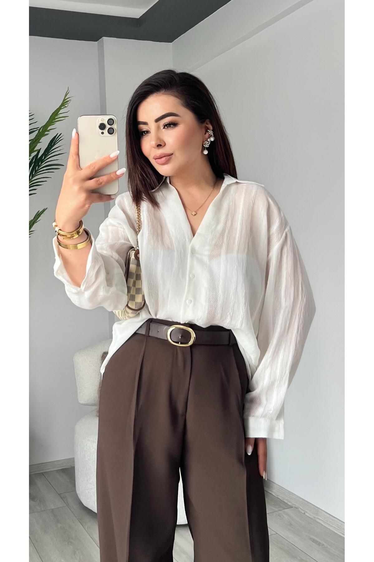 Oslove Beyaz Transparan Gömlek