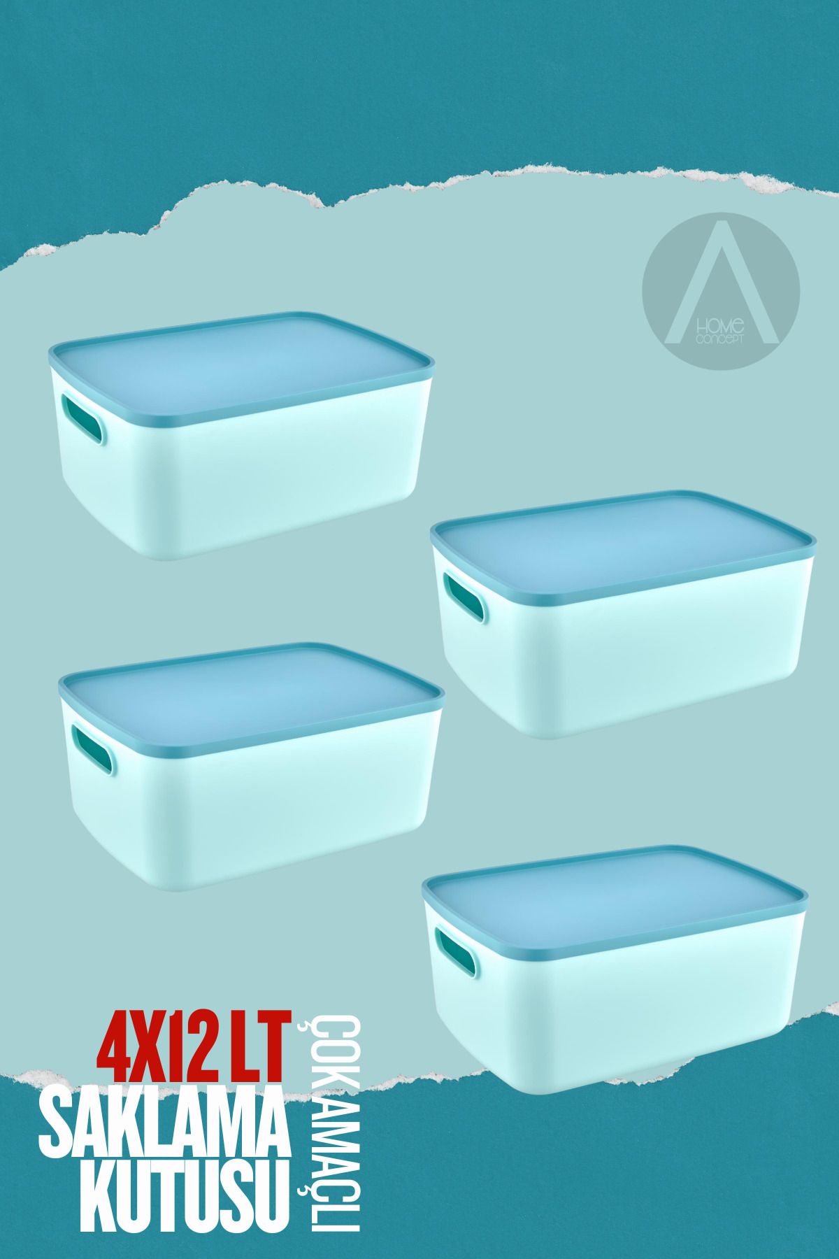 Ayshe Home Concept 4 Adet - 12 LT Çok Amaçlı Saklama Kutusu