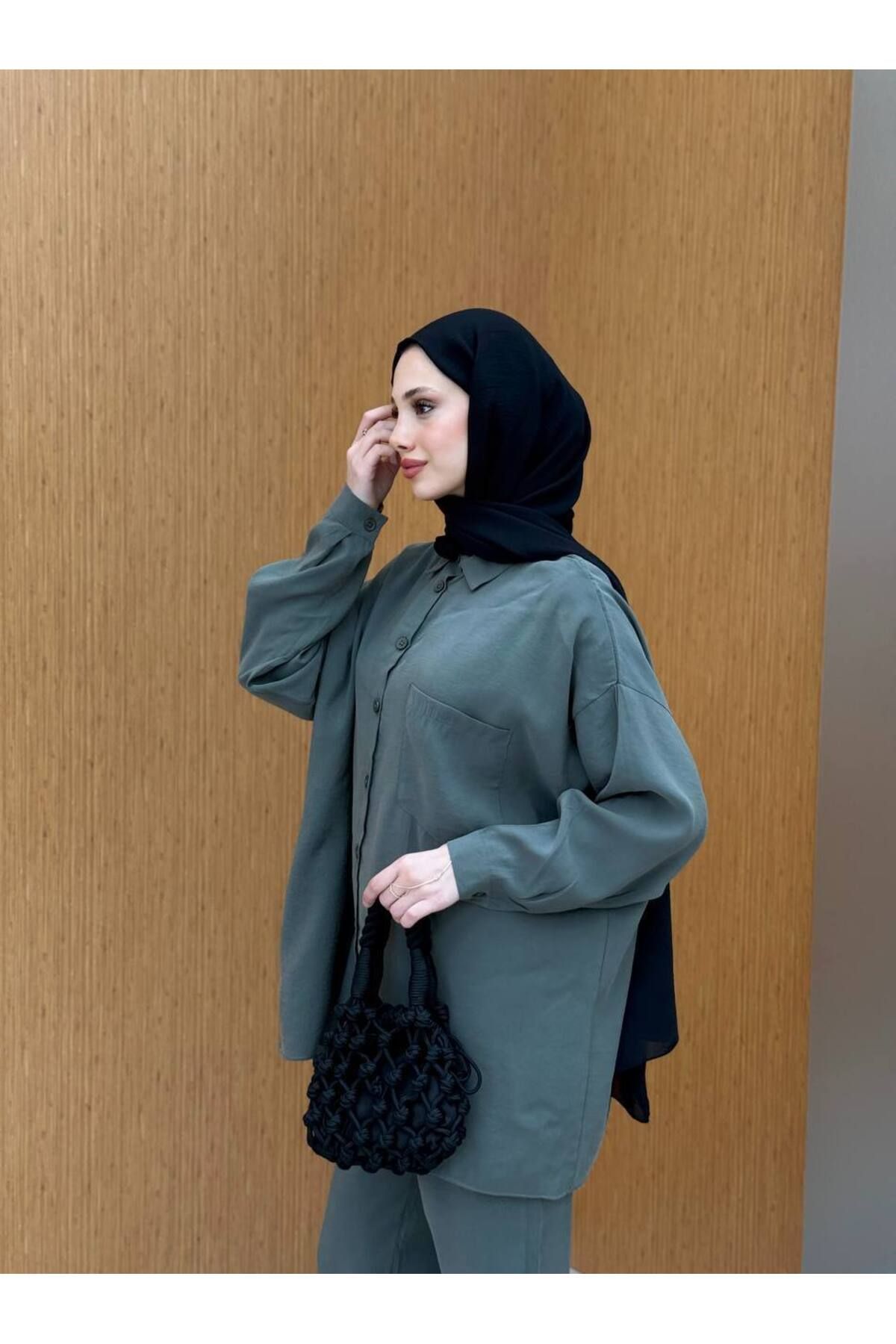 Butik kadın tesettür gömlek pantolon takımı