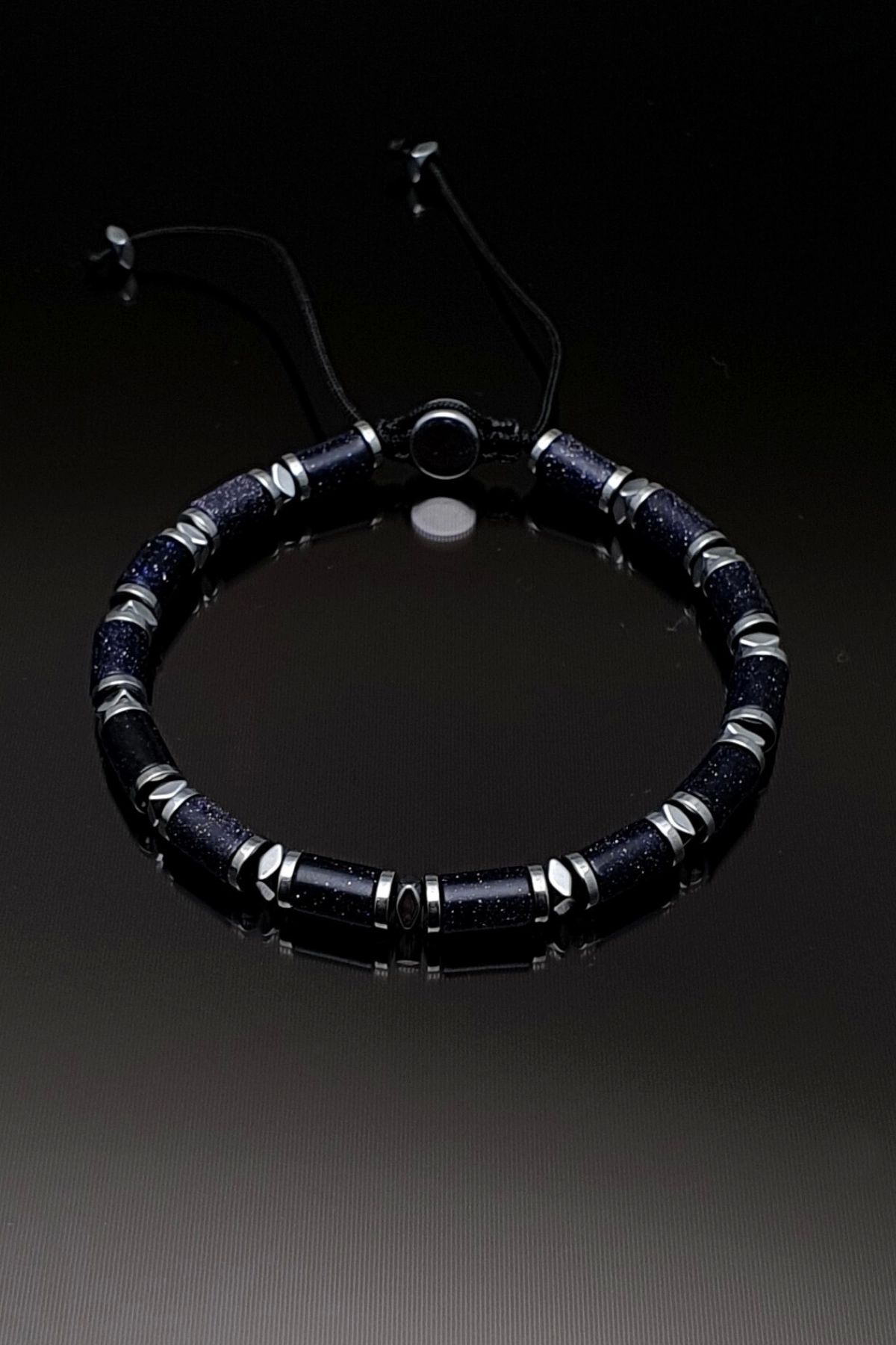 Seven Art Jewelry Doğaş Taş Bileklik, Yıldız Taşı ve Hematit Taşı Makrome Bileklik, Ayarlanabilir, Erkek Bileklik, Kad
