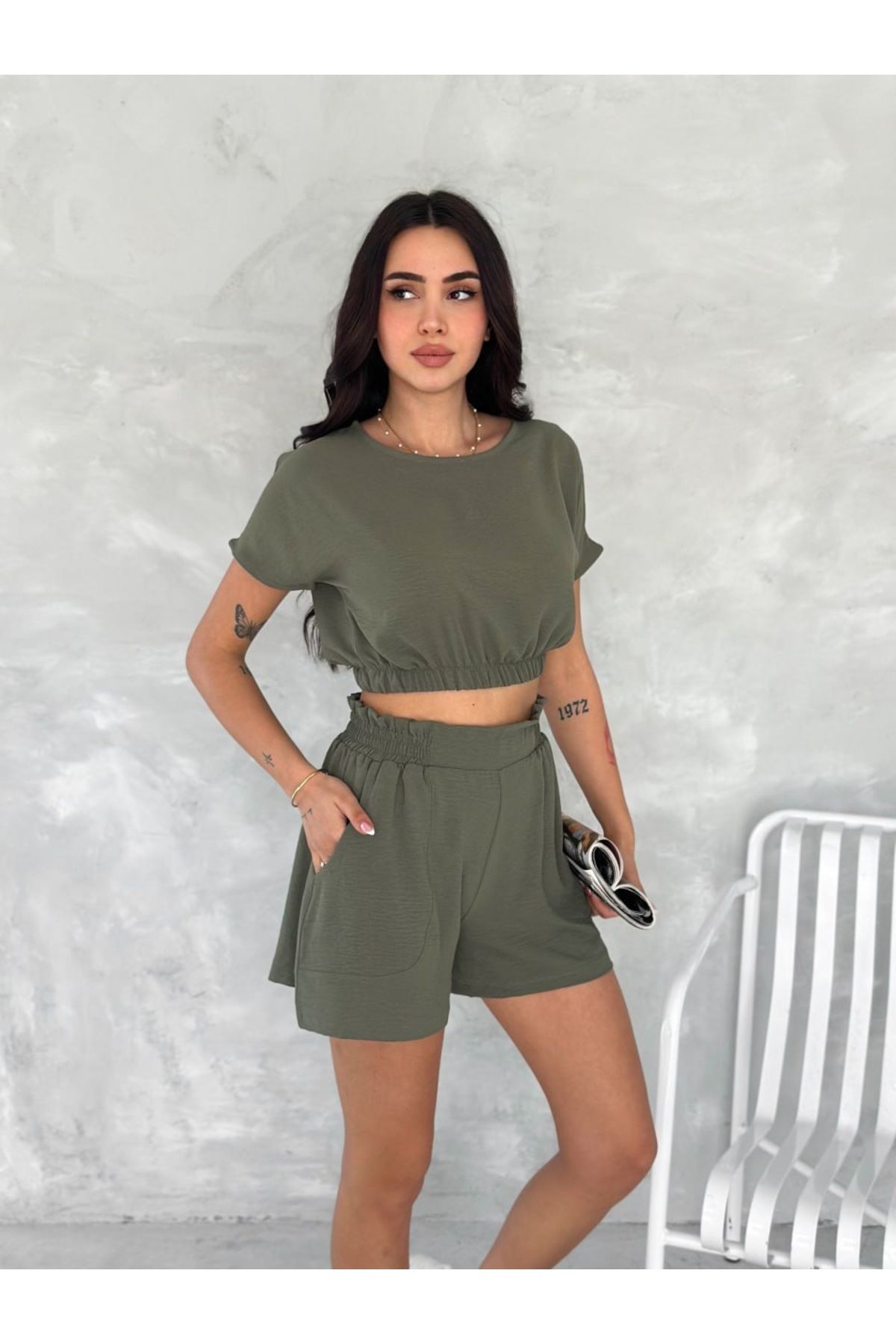 Ozy Fashion Kadın Aerobin Kumaş Şortlu Takım (Yeşil)TKM-0006