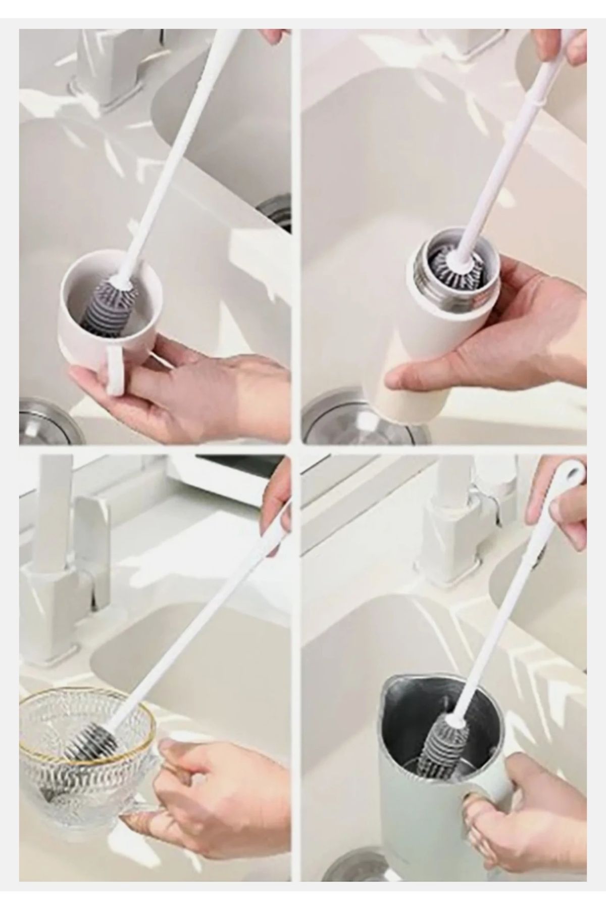 GLRHOME Uzun saplı silikon uçlu şişe biberon bardak yağdanlık temizleme fırçası 32cm