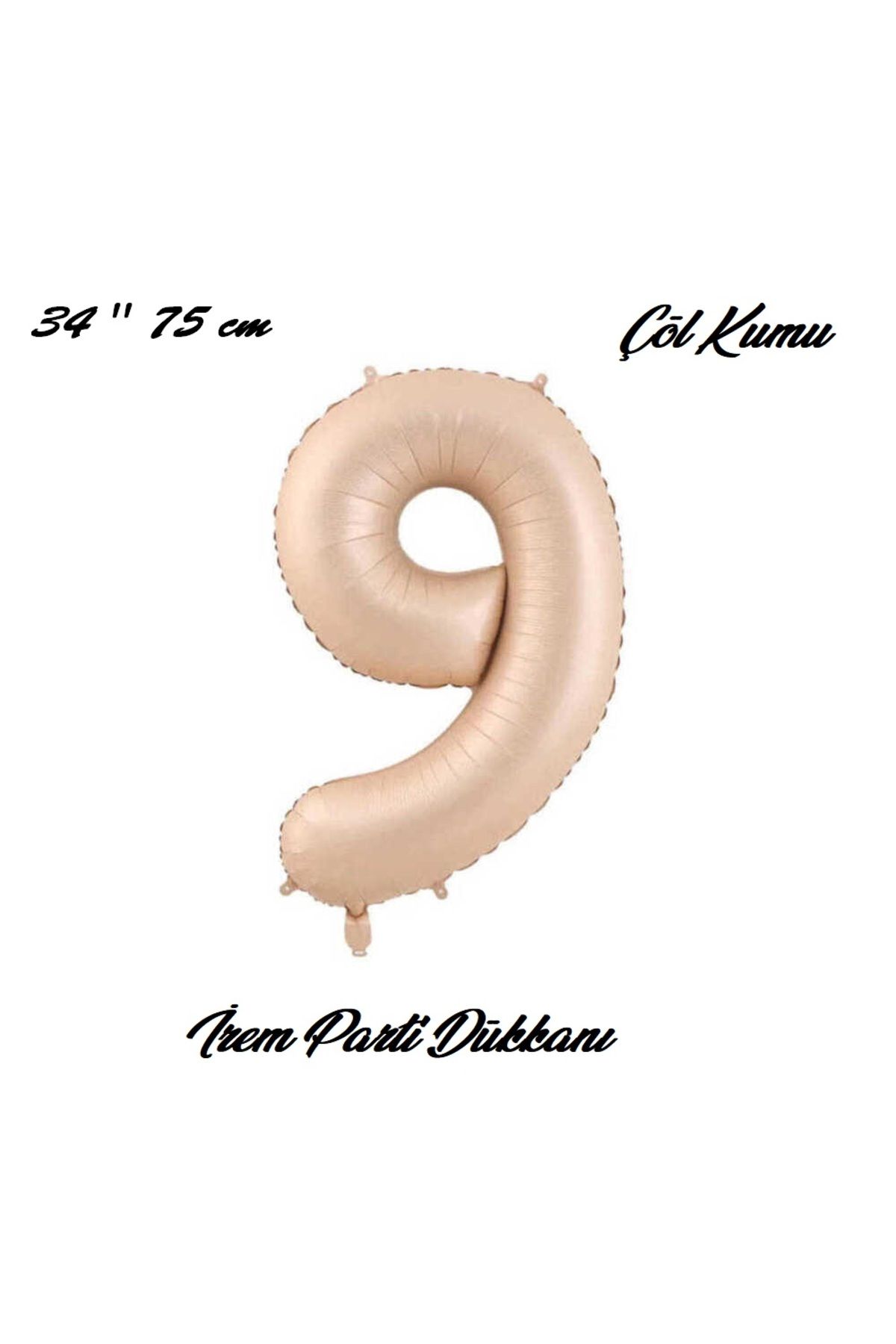 İrem Parti Dükkanı Retro Çöl Kumu, Kum beji, Karamel 9Yaş Rakam Balon 74 Cm 34 Inç