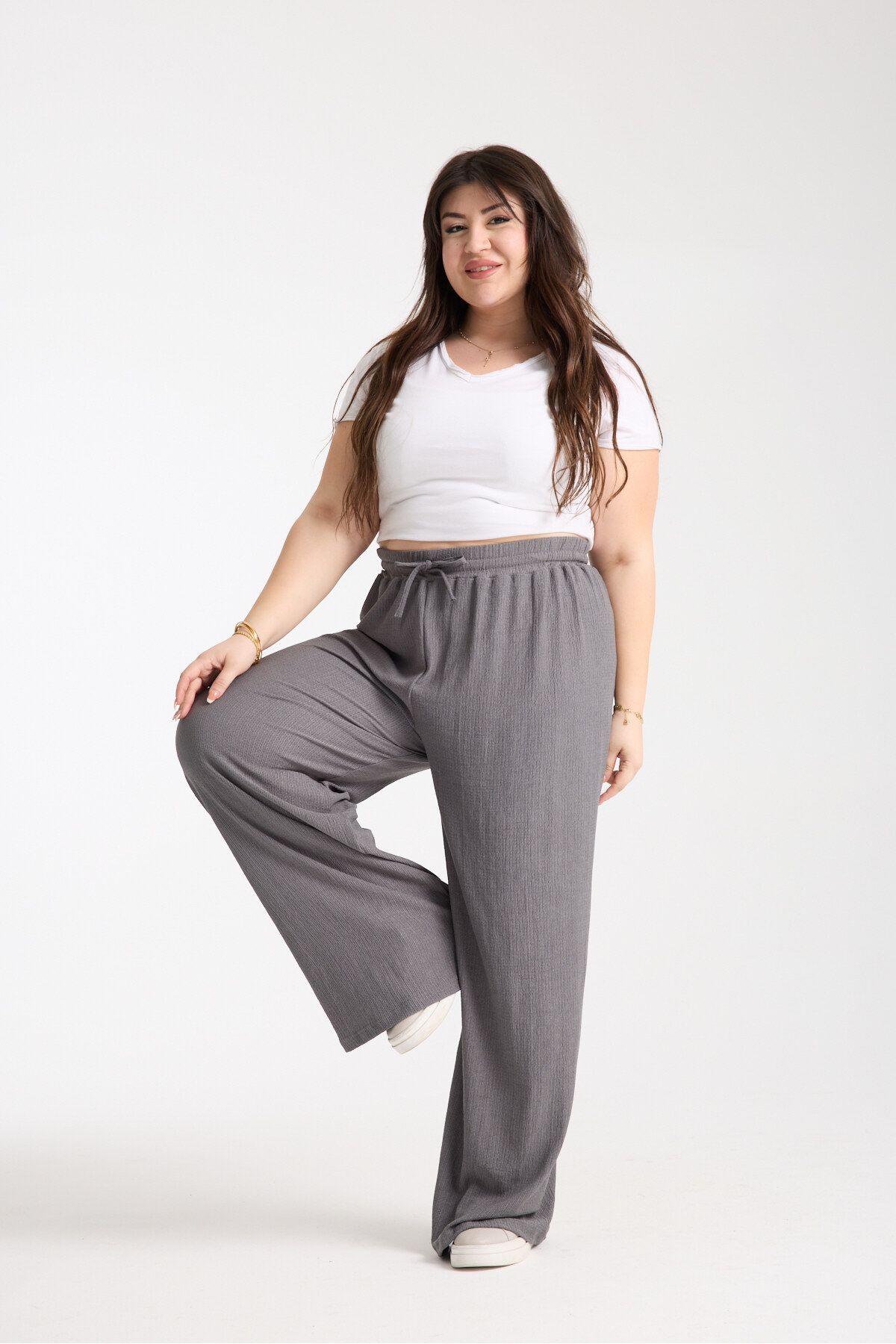 DAXİS Sportwear Company Kadın Beli Lastikli Büyük Beden Palazzo Pantolon