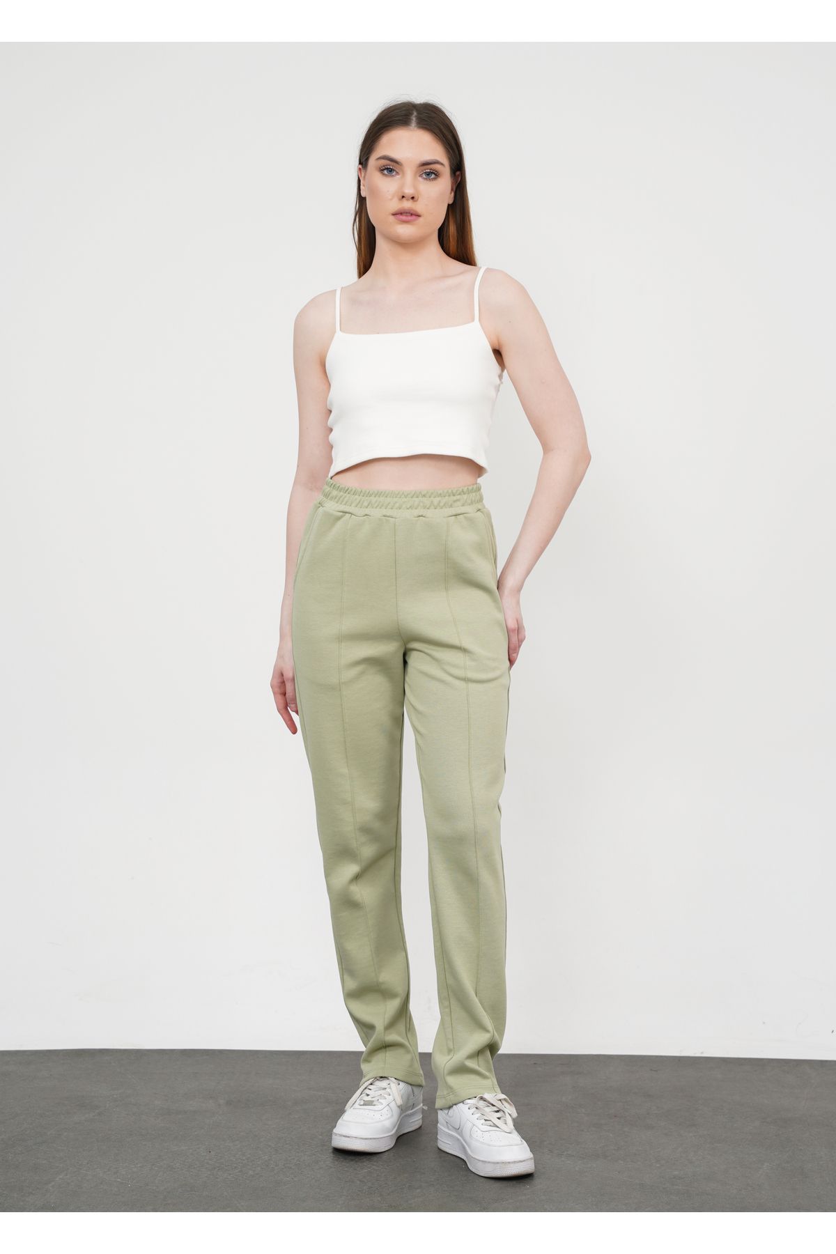 Ay Moda Collection Bol Paça İçten Kordonlu Cepli ve Nervür Dikişli Kadın Eşofman altı