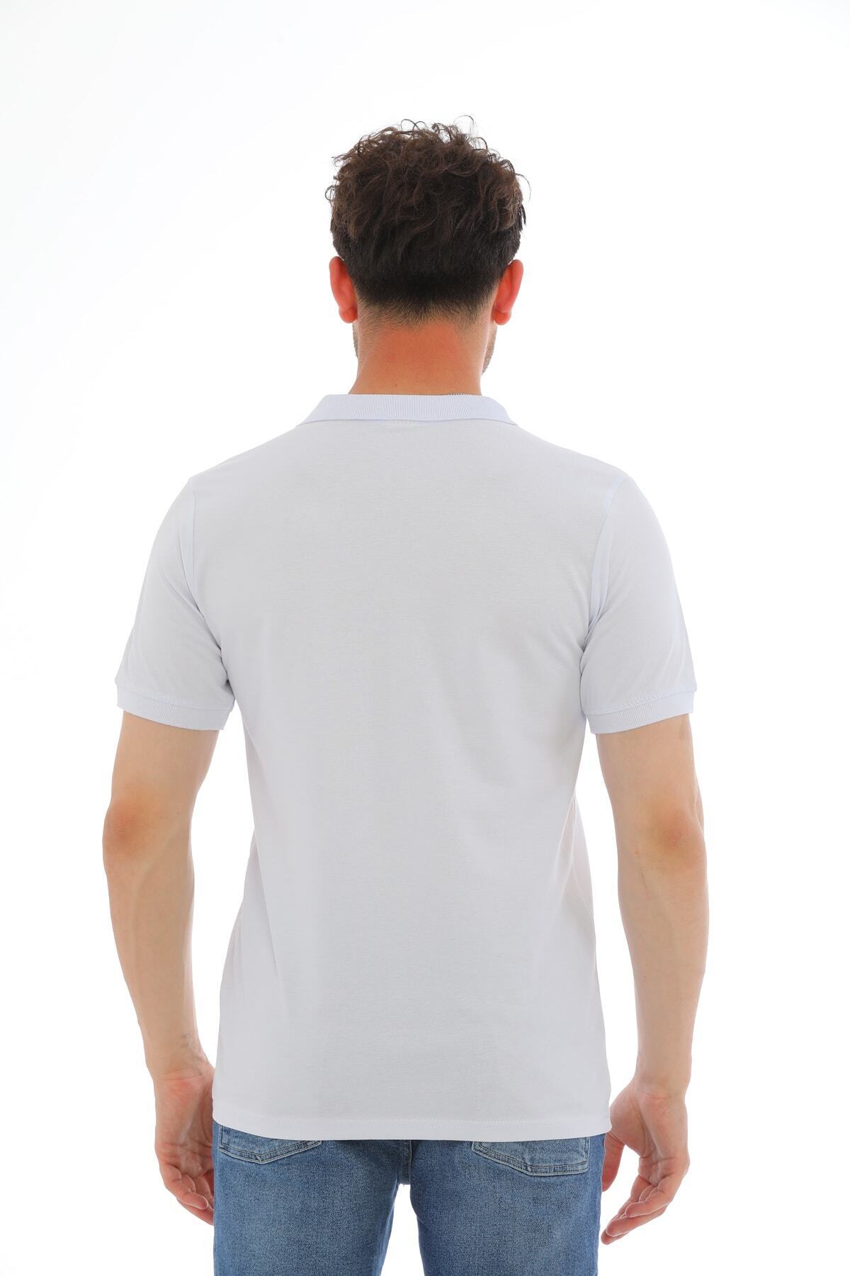 WAPP-Tricou cu mânecă scurtă din bumbac alb din Lycra pentru bărbați, cu guler polo brodat cu nasturi în față 4