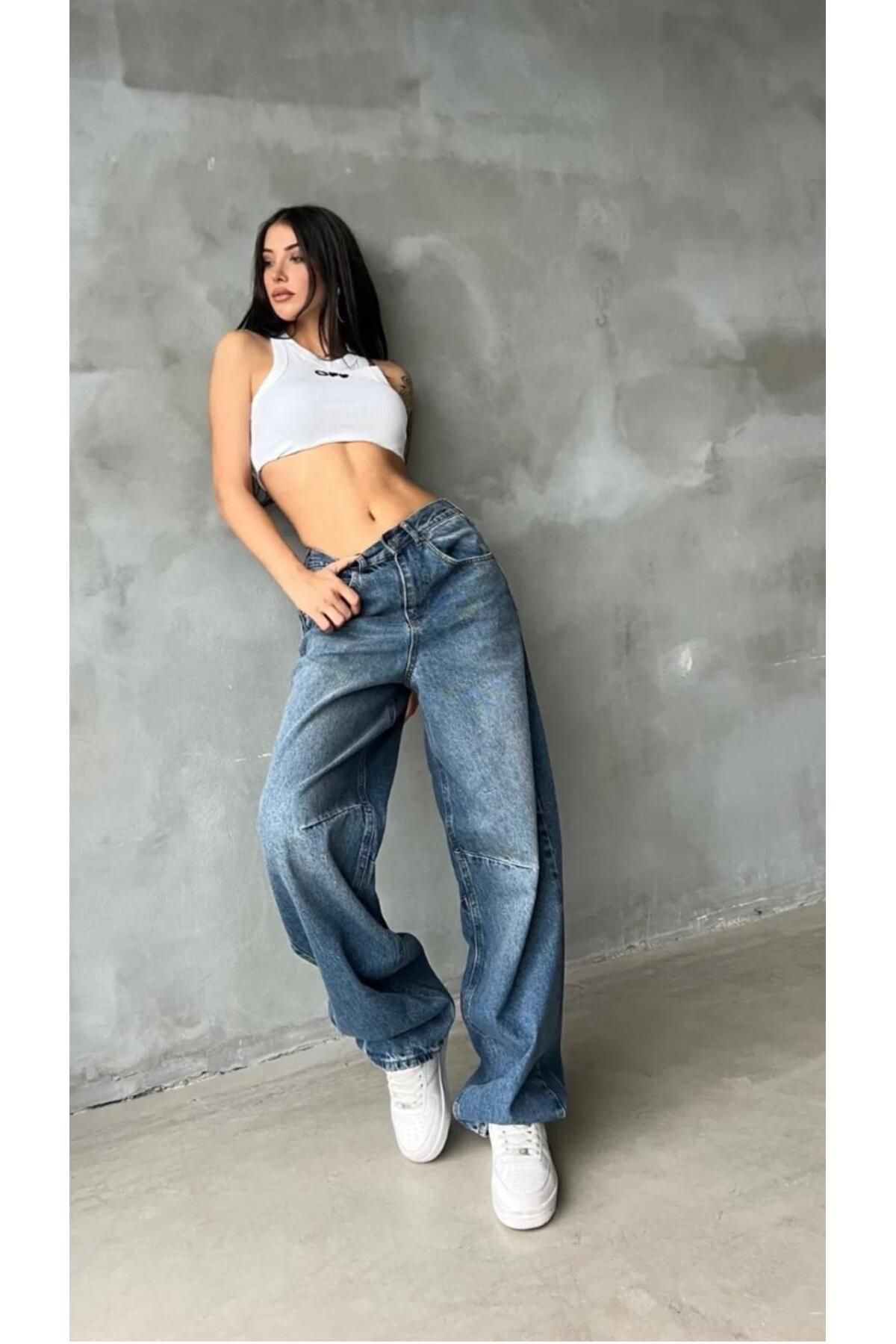 LAMİRA NEW STAR'S KADIN YÜKSEKBEL ARKA TOKA VE DİZDE DİKİŞ DETAYLI BAGGY'S JEANS PANTOLON