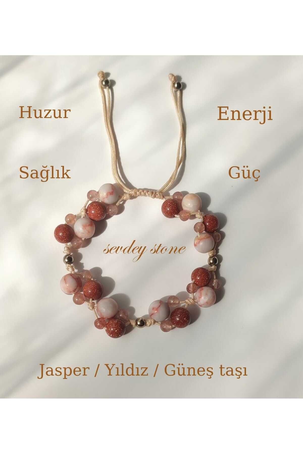 Desing Huzur,Sağlık,Enerji,Güç,Jasper, GüneşTaşı, Yıldıztaşı, Hematit Doğal Taş Makrome Örgü Elişi Bileklik