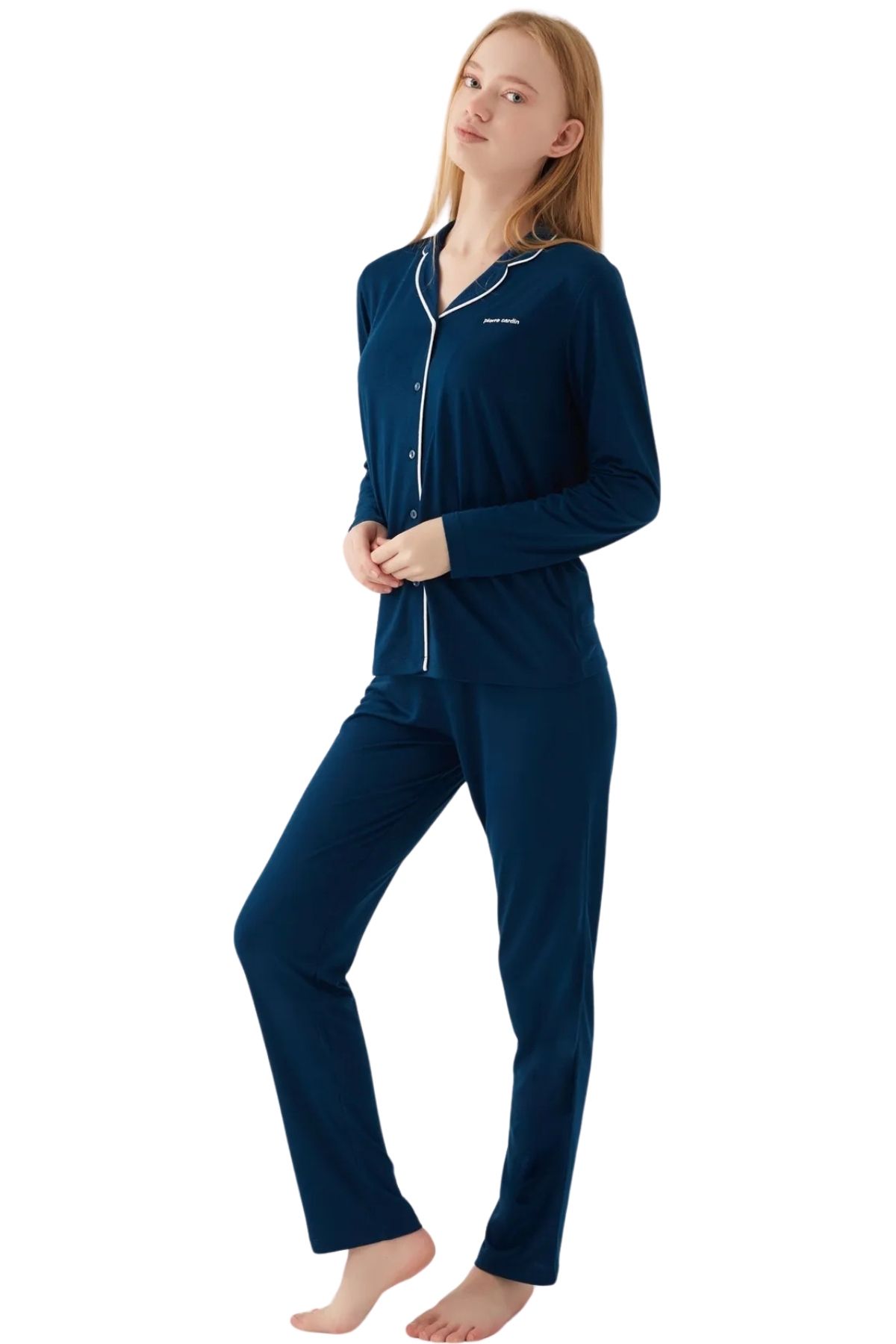 PureBase Kadın Düğmeli Uzun Kollu Pijama Takımı Rahat Viskon Kumaş, Şık ve Konforlu
