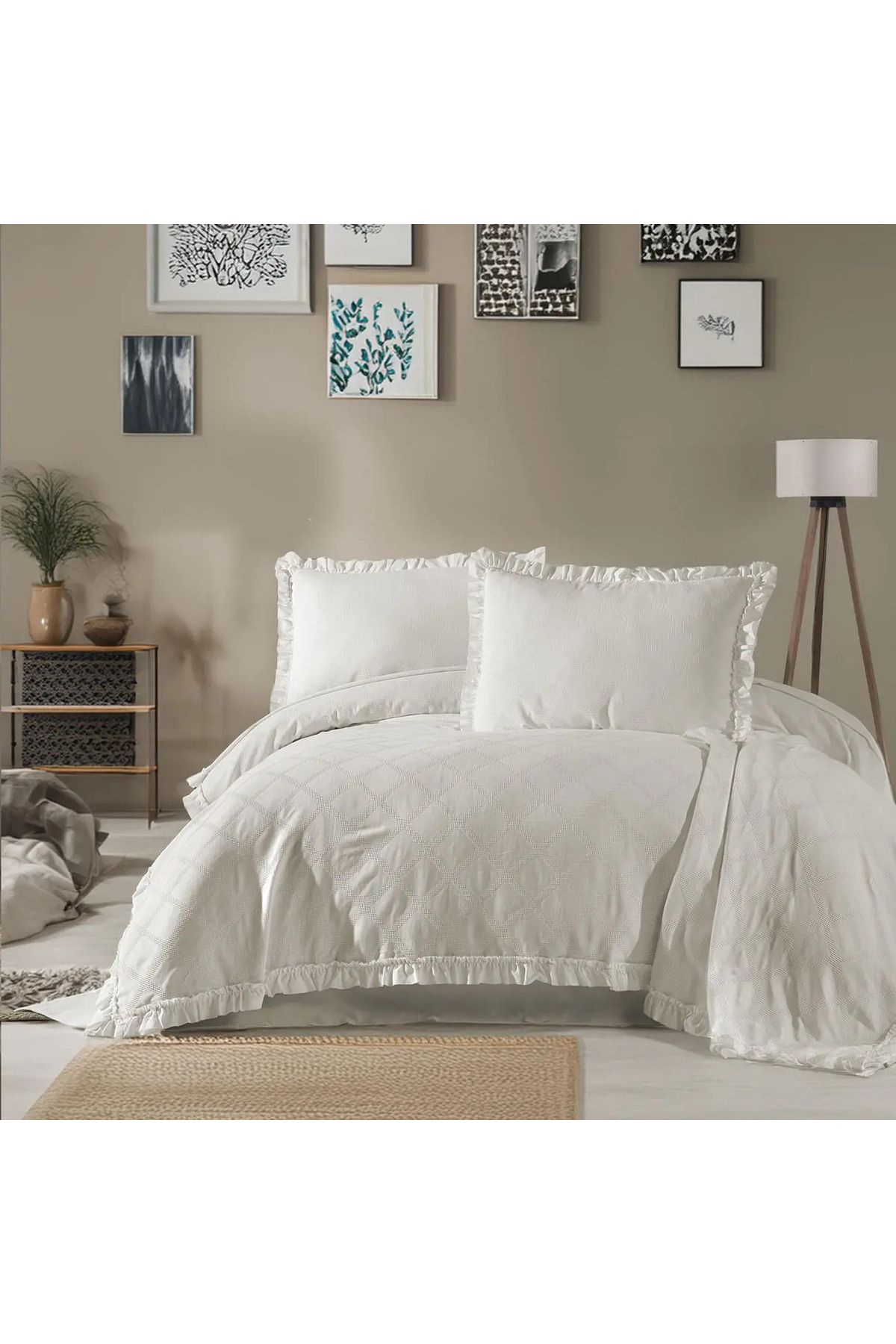 ELLE HOME Emilia Çift Kişilik Pike Takımı - Ekru