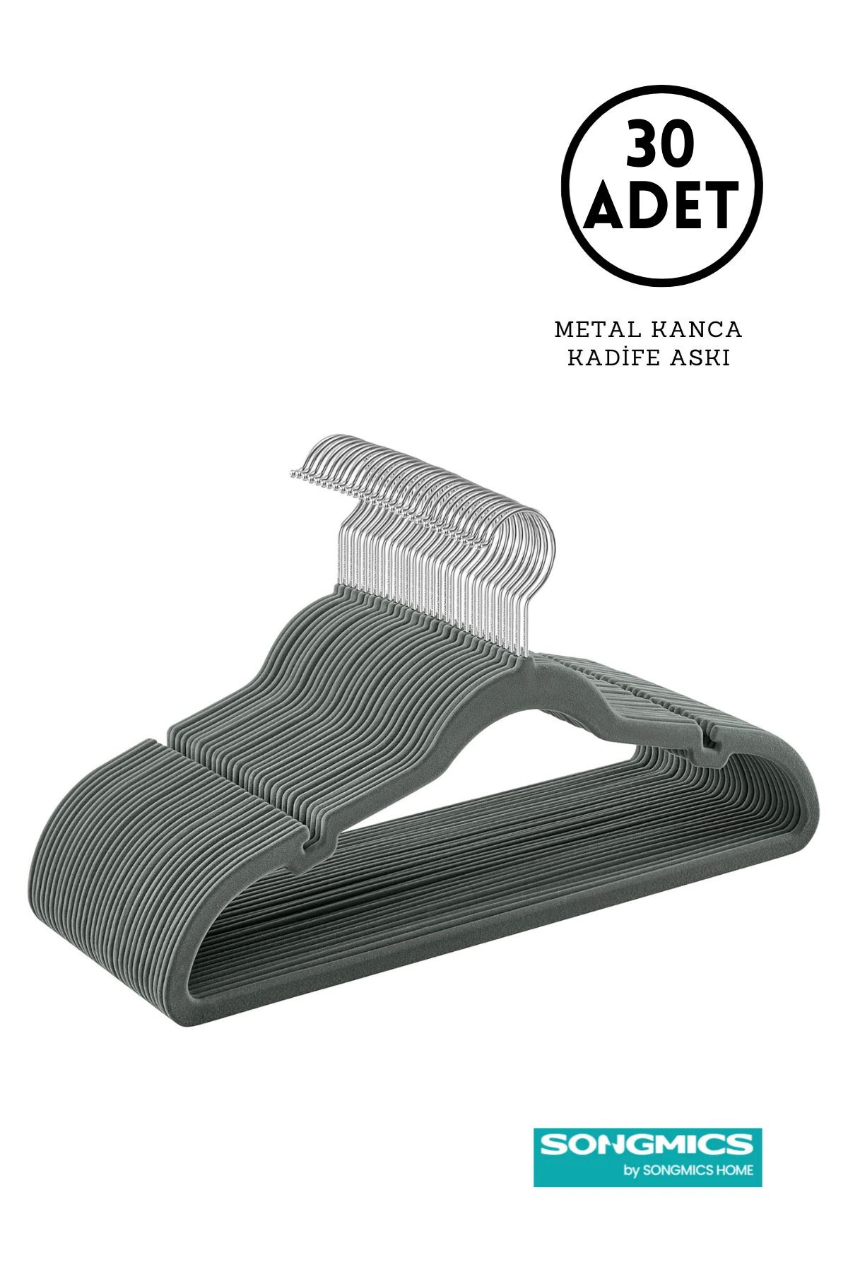 motheranbaby Kadife elbise askısı, 30'lu set, kaymaz, omuz bölgesinde çentikler, 360 dönebilen,gri
