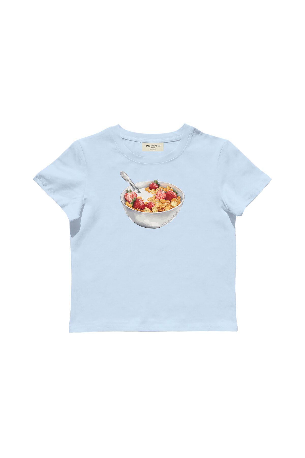 lethestudios Cereal Baskılı, Kahvaltılık Gevrek Kasesi Desenli Baby Tee Crop Top