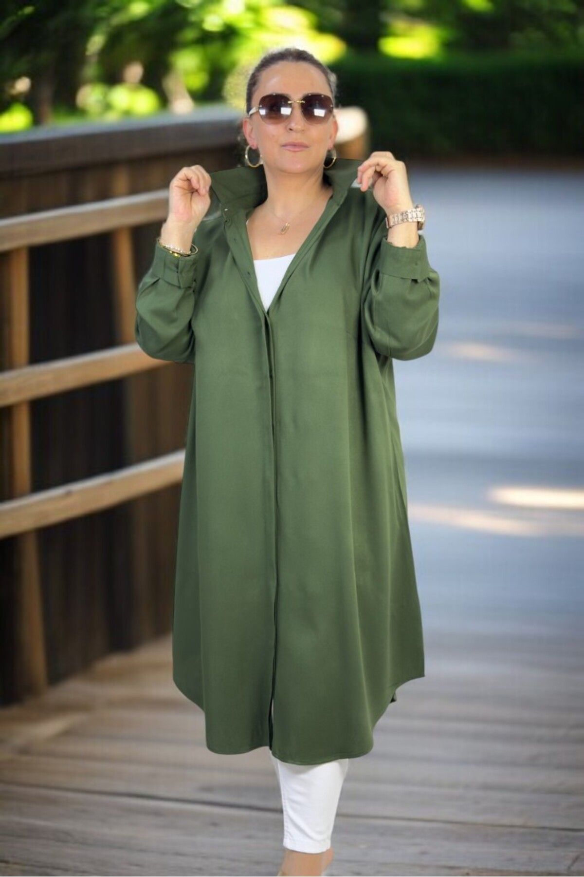 yagmurberen-Hidden Front Buttoned Cotton Viscose Oversized Shirt Tunic Dress 5
