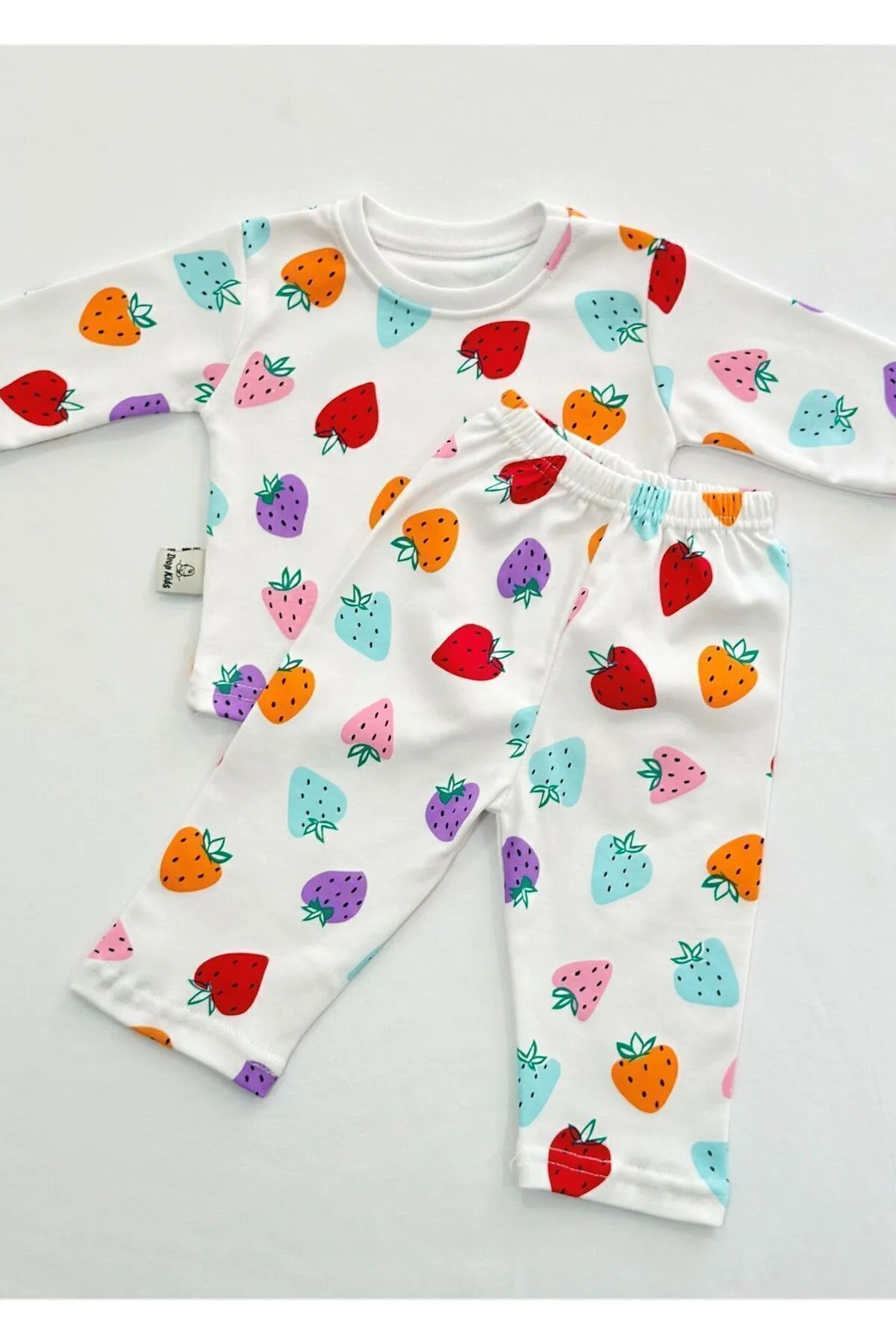 Drop Kids Bebek Pijama Takımı Renkli Çilek Desen %100 Pamuk Yenidoğan Çocuk Pijama fotoğrafı 2 (önizleme)