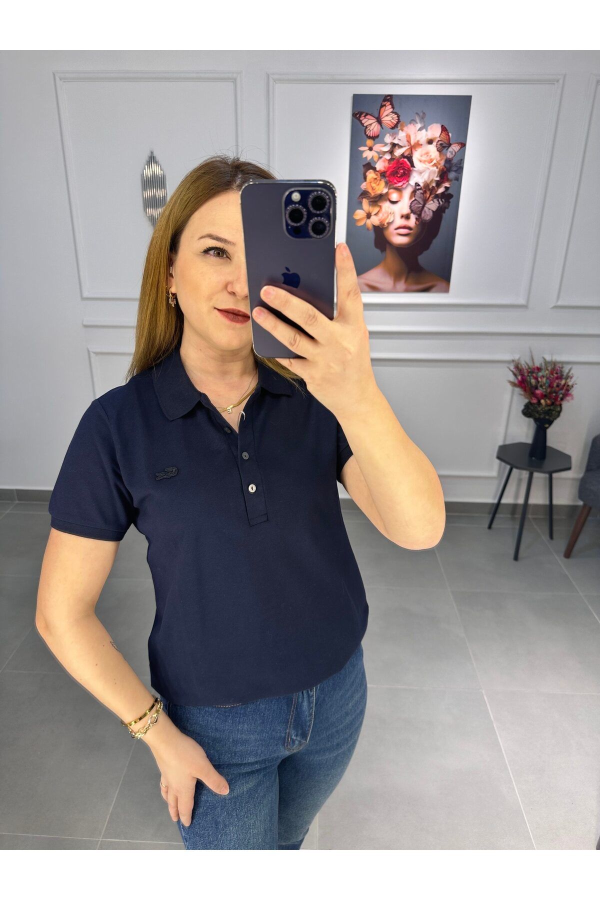 Butik Kadın Polo Yaka lacivert Tişört