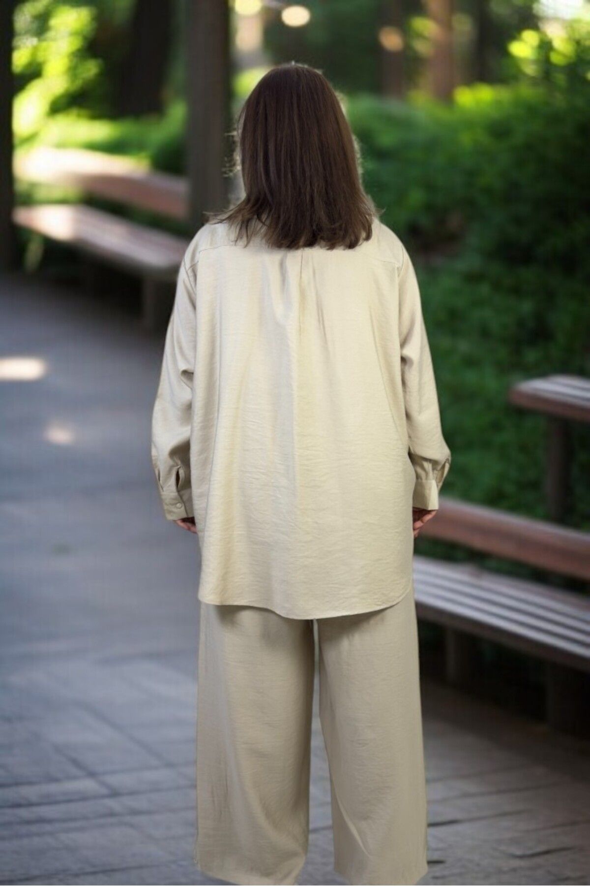 yagmurberen-Cămașă tunică cu nasturi în față, pantaloni cu talie elastică, costum din două piese din țesătură din bumbac, mărime mare 3