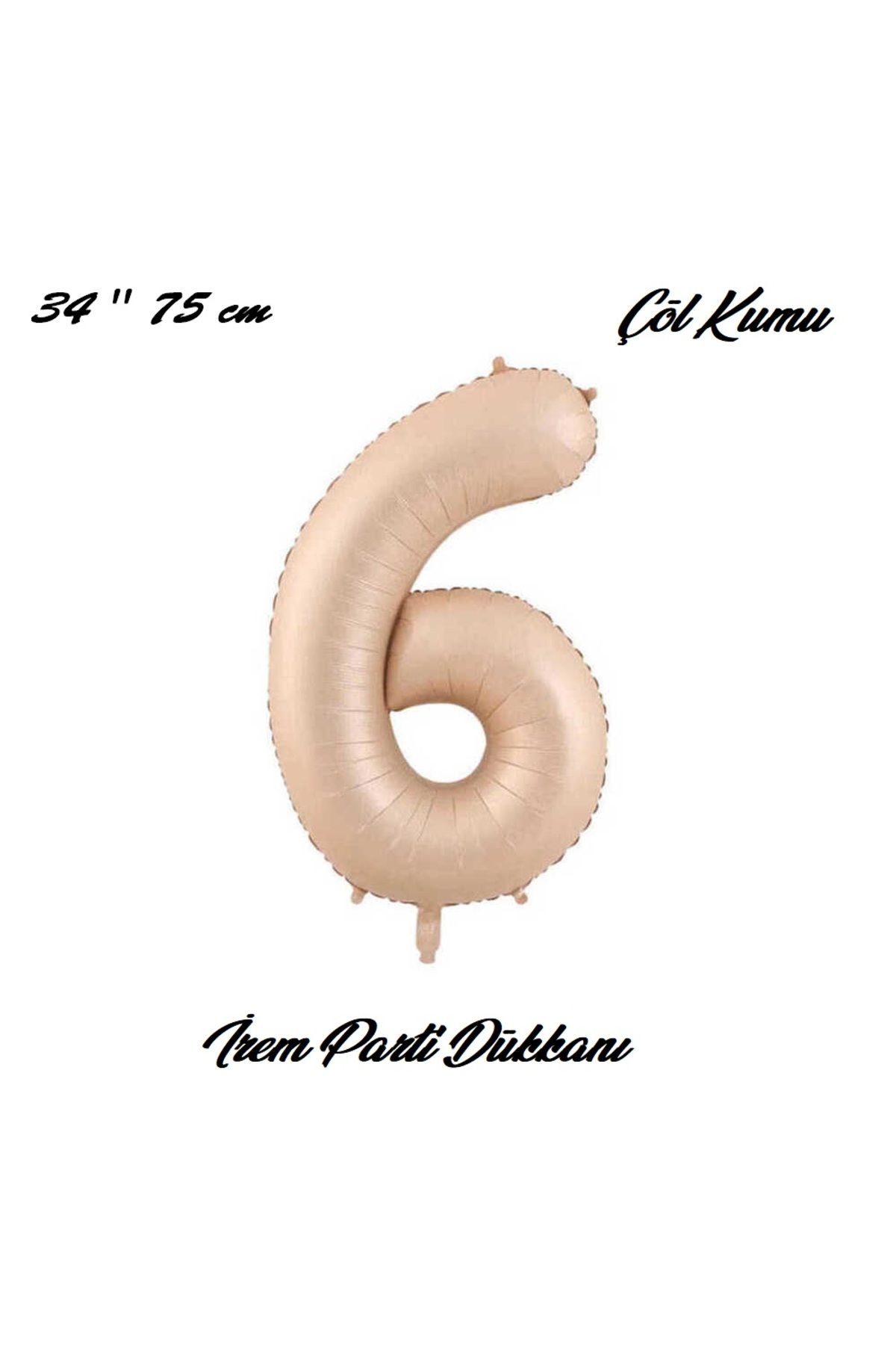 İrem Parti Dükkanı Retro Çöl Kumu, Kum beji, Karamel 6 Yaş Rakam Balon 74 Cm 34 Inç