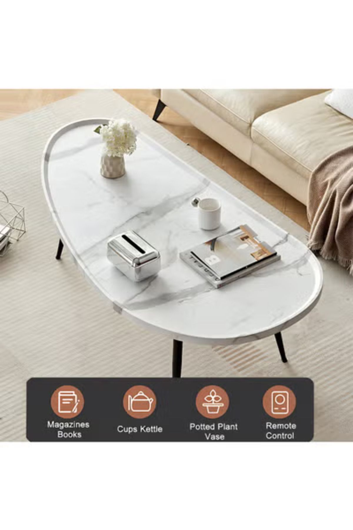 Taimi-Luxury And Elegant Design Center Table For The Living Room 120 X 60 X 48 Cm In White Color 4
