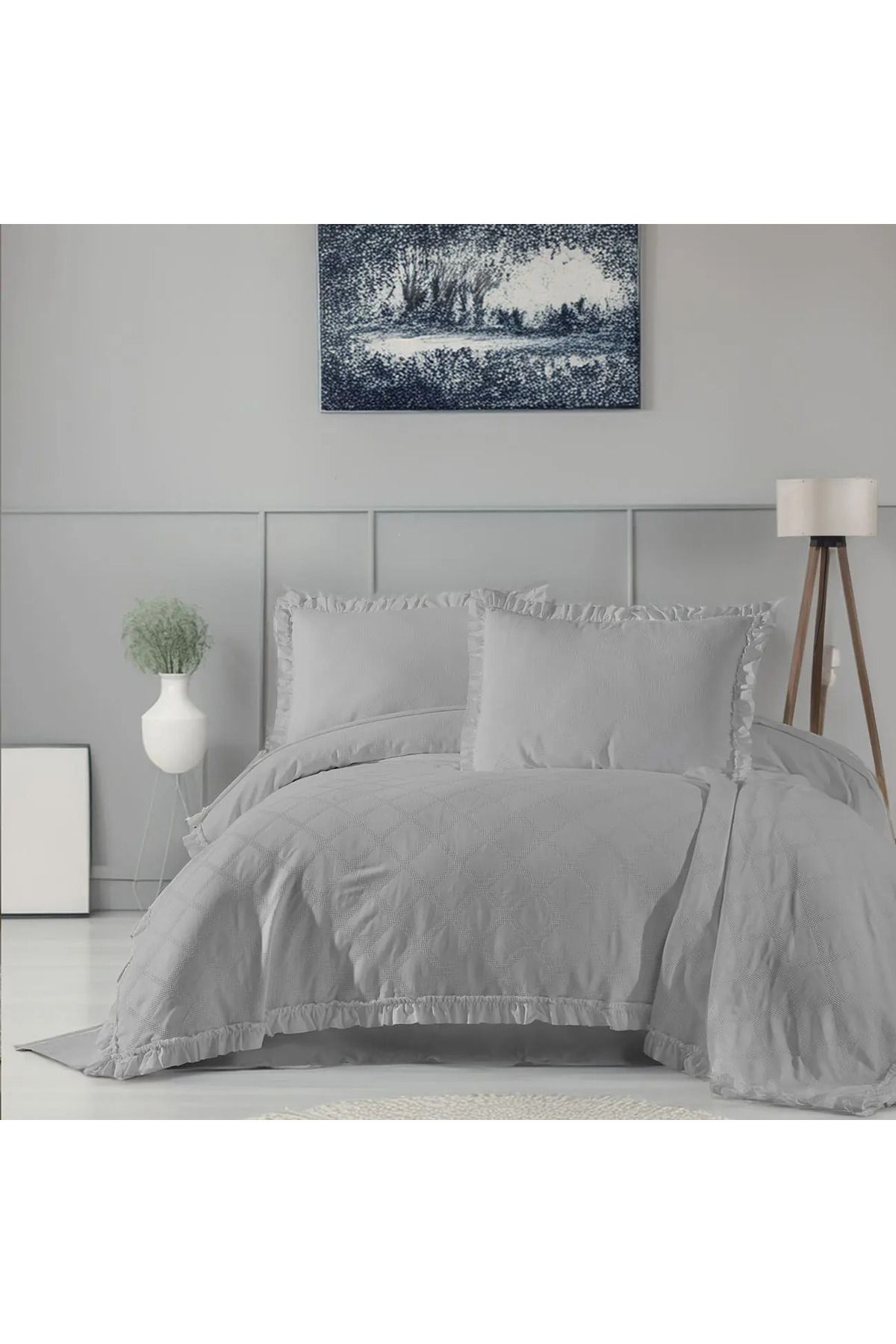 ELLE HOME Emilia Çift Kişilik Pike Takımı - Gri