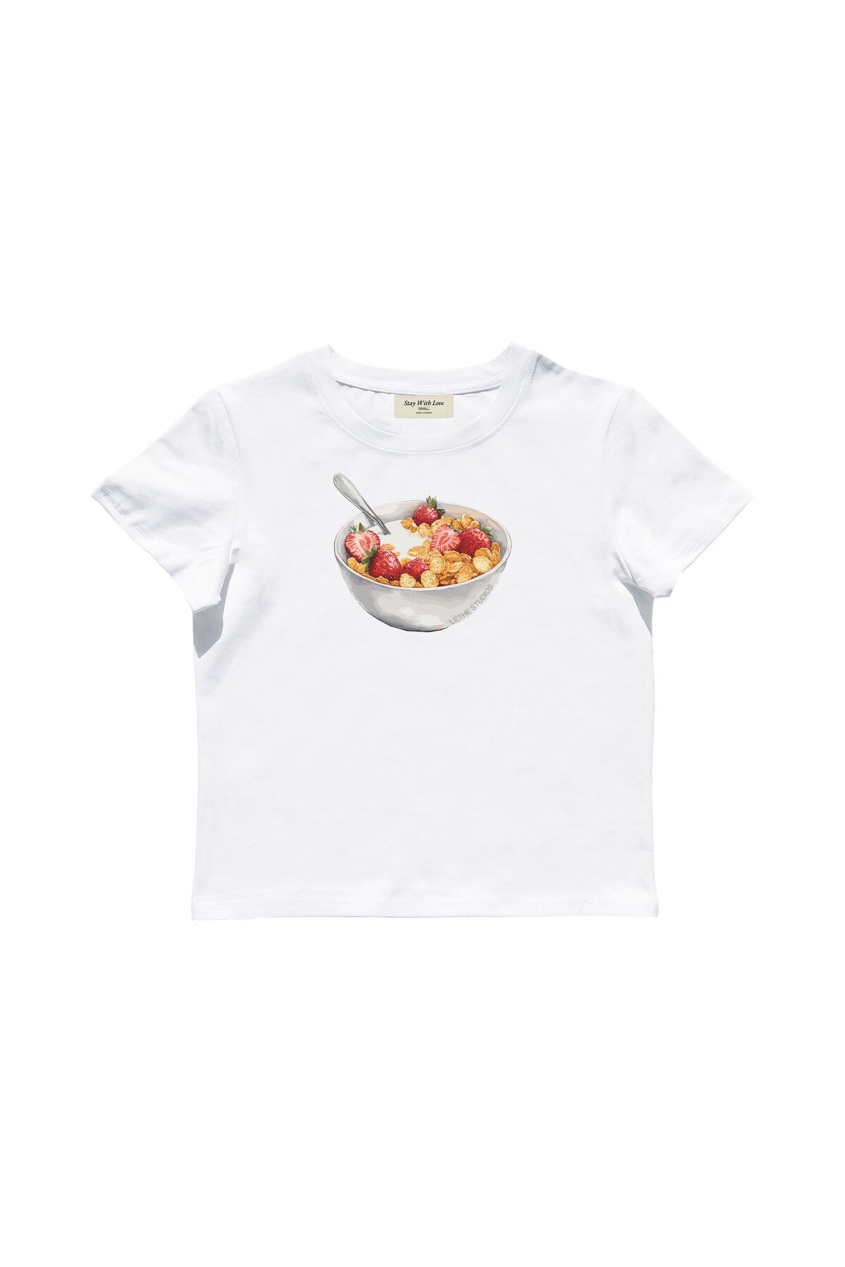 lethestudios Cereal Baskılı, Kahvaltılık Gevrek Kasesi Desenli Baby Tee Crop Top