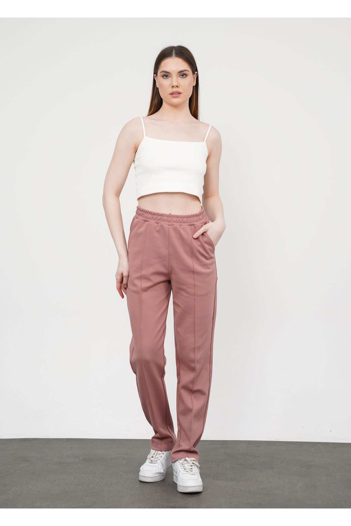 Ay Moda Collection Bol Paça İçten Kordonlu Cepli ve Nervür Dikişli Kadın Eşofman altı
