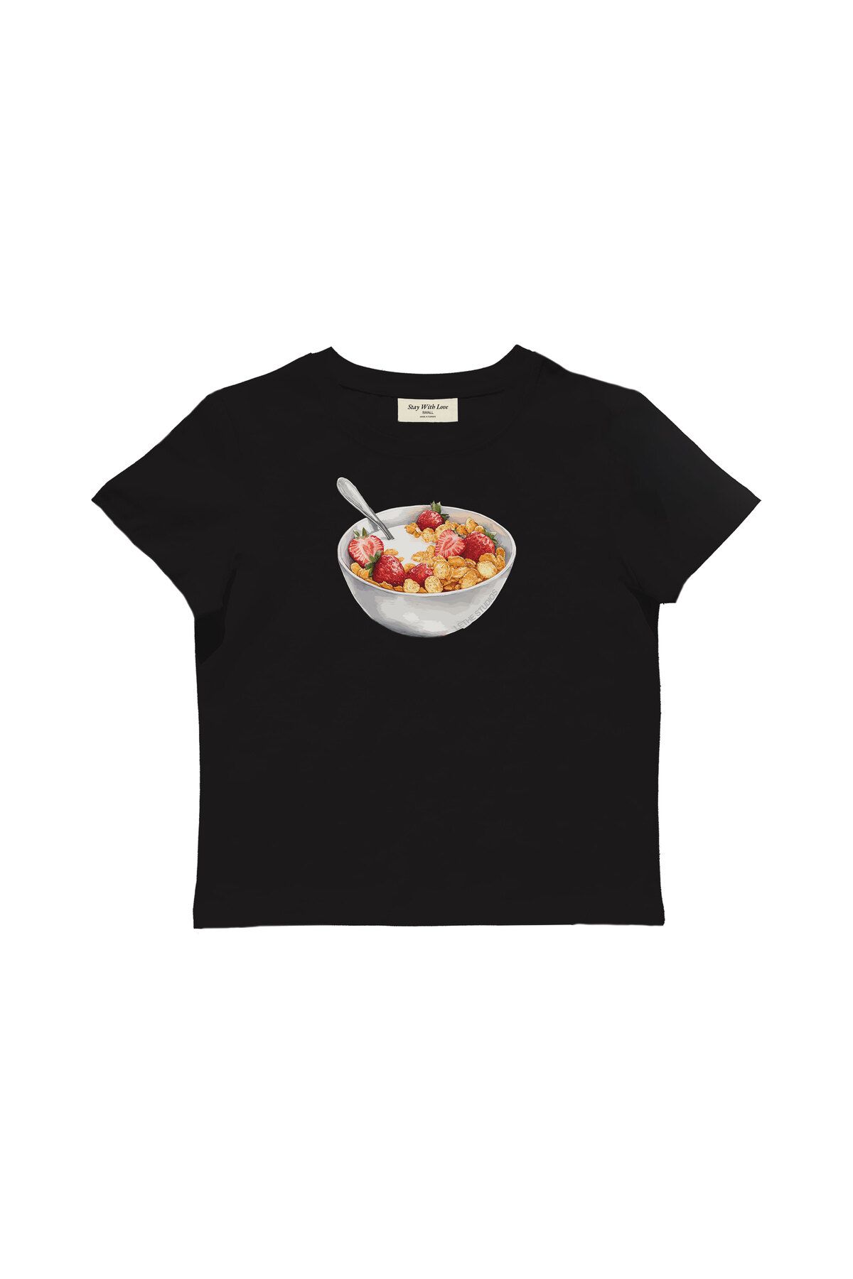 lethestudios Cereal Baskılı, Kahvaltılık Gevrek Kasesi Desenli Baby Tee Crop Top