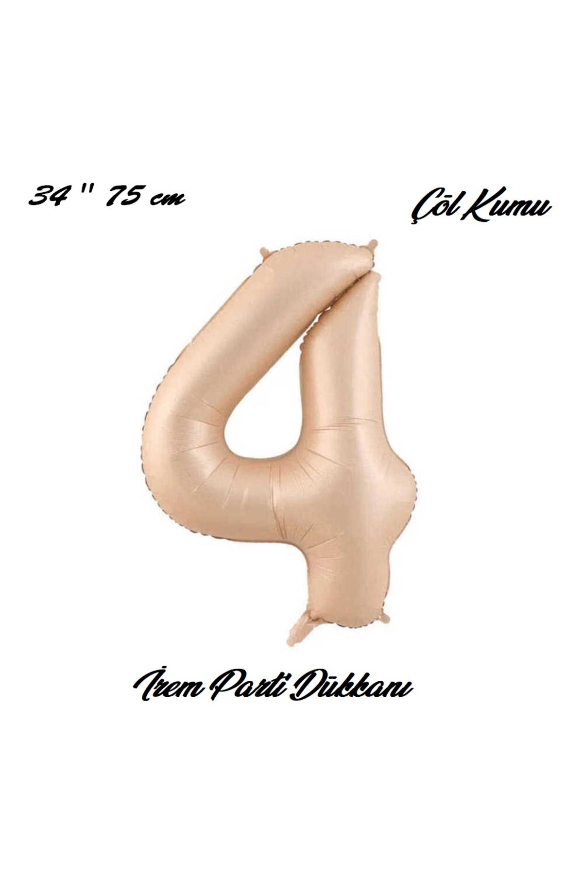 İrem Parti Dükkanı Retro Çöl Kumu, Kum beji, Karamel 4 Yaş Rakam Balon 74 Cm 34 Inç
