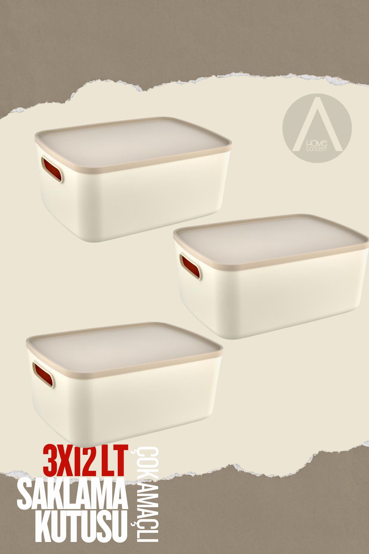 Ayshe Home Concept 3 Adet - 12 LT Çok Amaçlı Saklama Kutusu