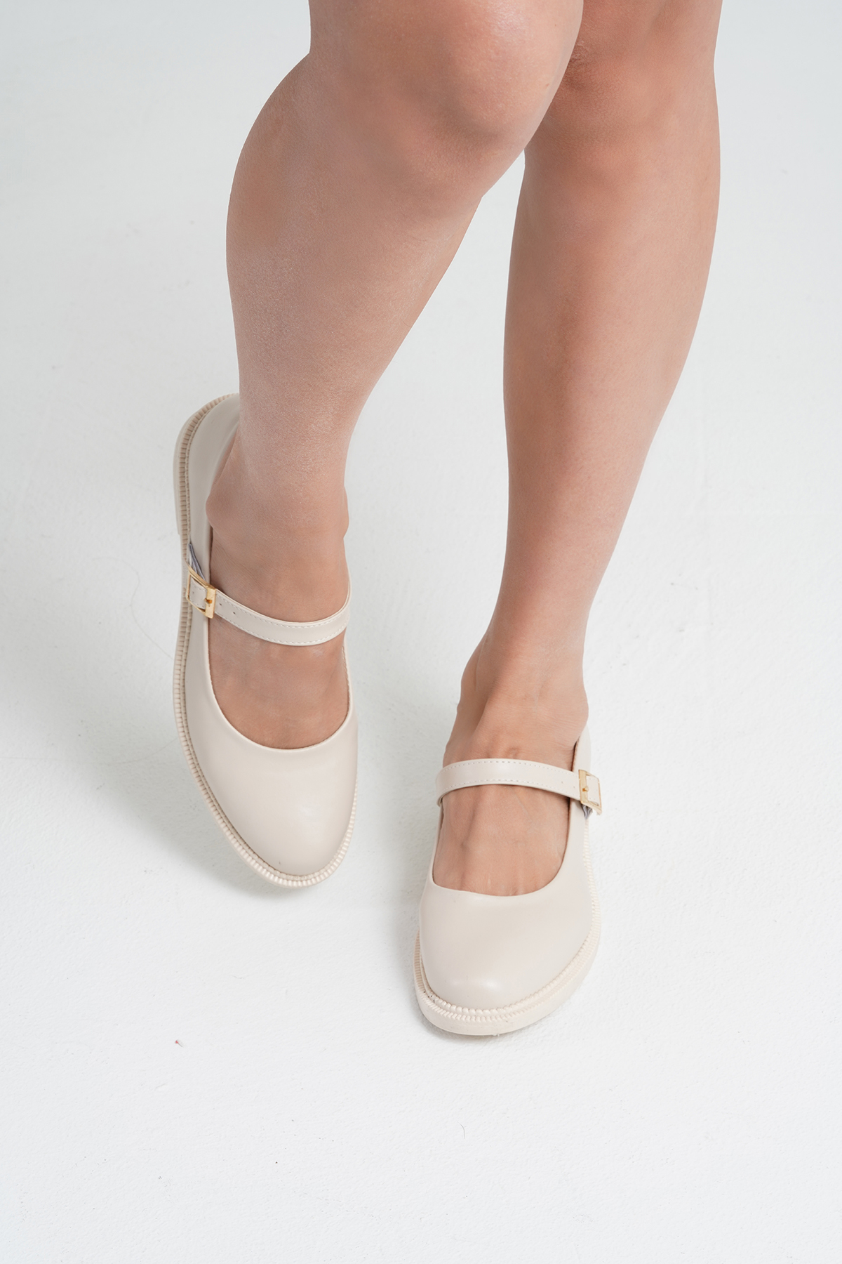 Beyond Kadın Bej Deri Bantlı Loafer Babet Ayakkabı 2,5cm BYNDLFRK11 görsel 3