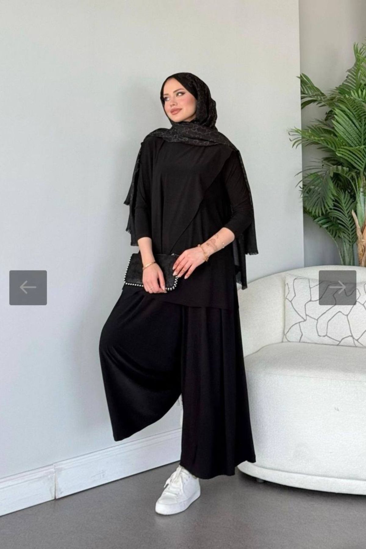Love Fab Asimetrik Model Uzun Kollu Pantolon Bluz Tesettür İkili Takım