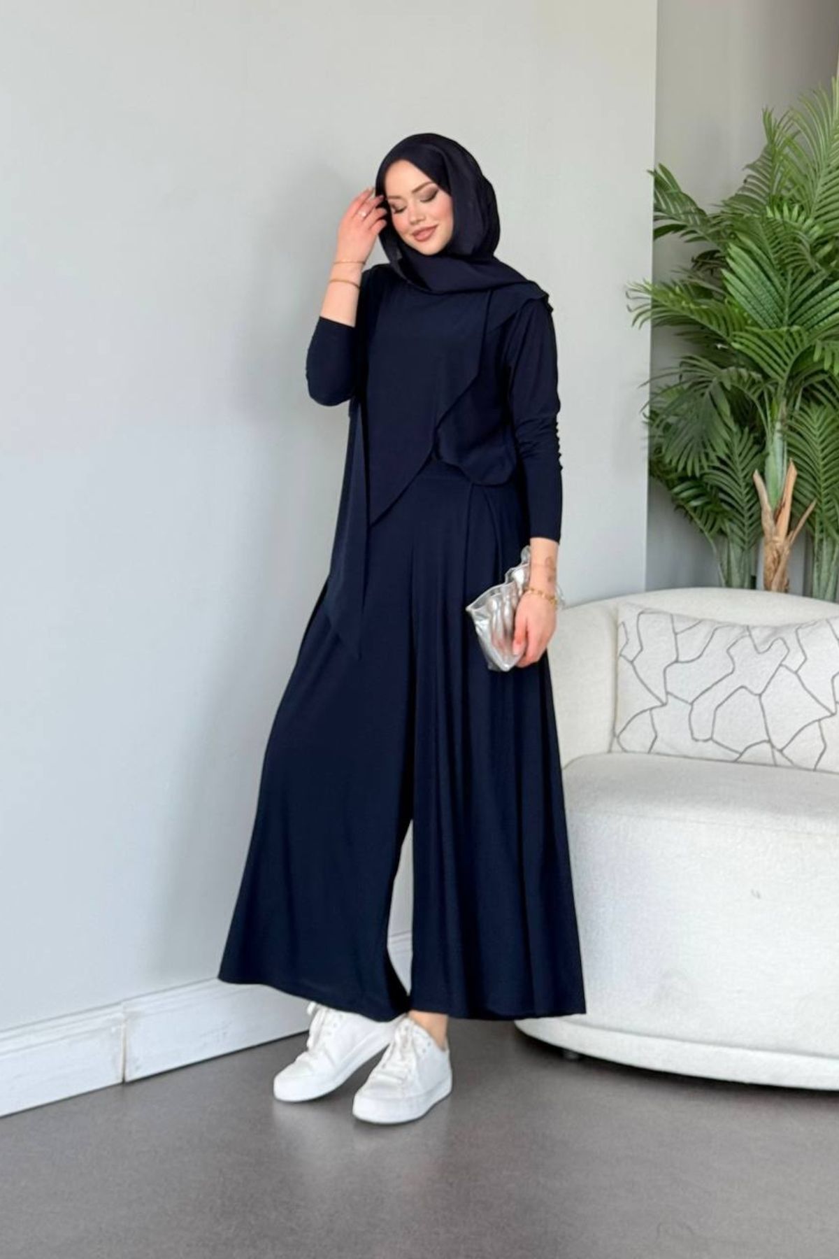 Love Fab Asimetrik Model Uzun Kollu Pantolon Bluz Tesettür İkili Takım