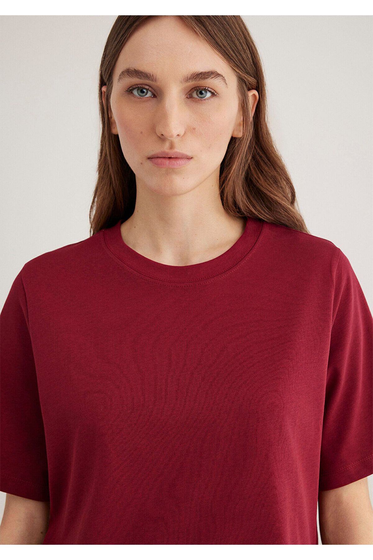 Mavi-Burgunderrotes Basic-T-Shirt mit lockerer Passform / lockerer, entspannter Passform 1613077 -70430 6