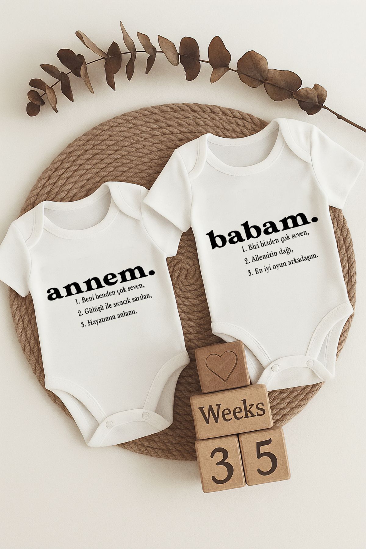 Astral Baby Unisex Bebek Ekru Organik Annem Ve Babam Yazılı Kısa Kol Body 2'li Set
