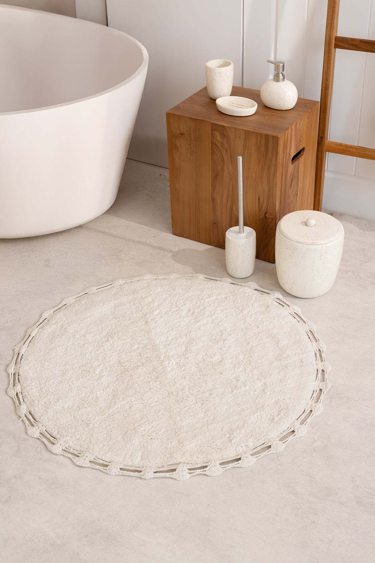İrya Luna Yuvarlak Banyo Paspası %100 Pamuk 90x90 Ekru