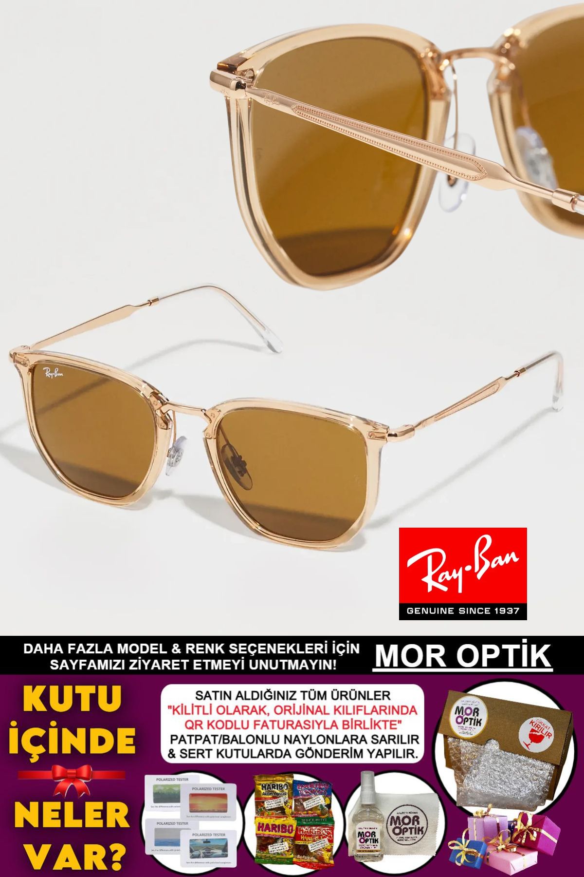 Ray-Ban RB4451 6801/33 (50 SİZE) UNİSEX "BAL KÖPÜĞÜ RENK"