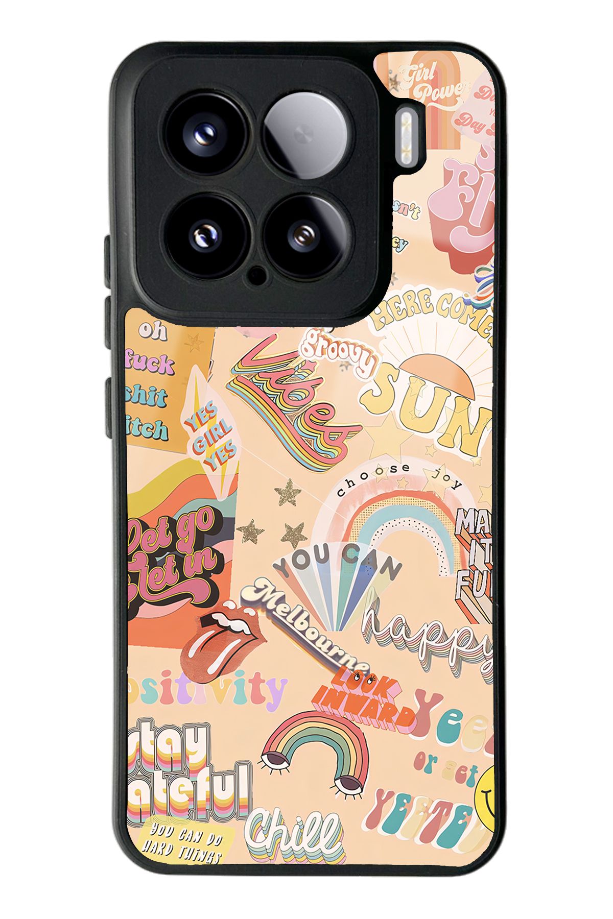 Spoyi Xiaomi Mi 15 Vintage Sticker Tasarımlı Glossy Telefon Kılıfı