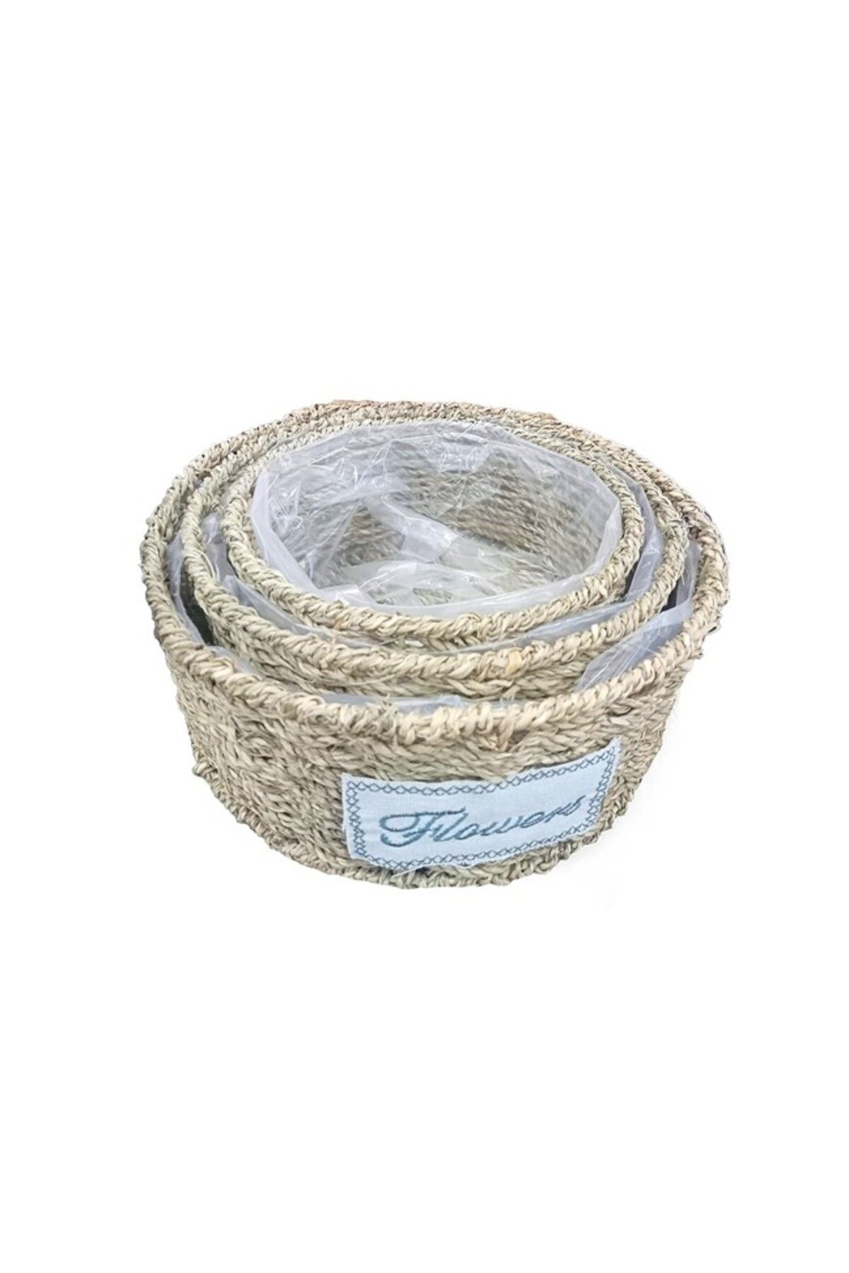 Tunastore Yuvarlak Doğal Hasır Saksı Seti - 3 lü