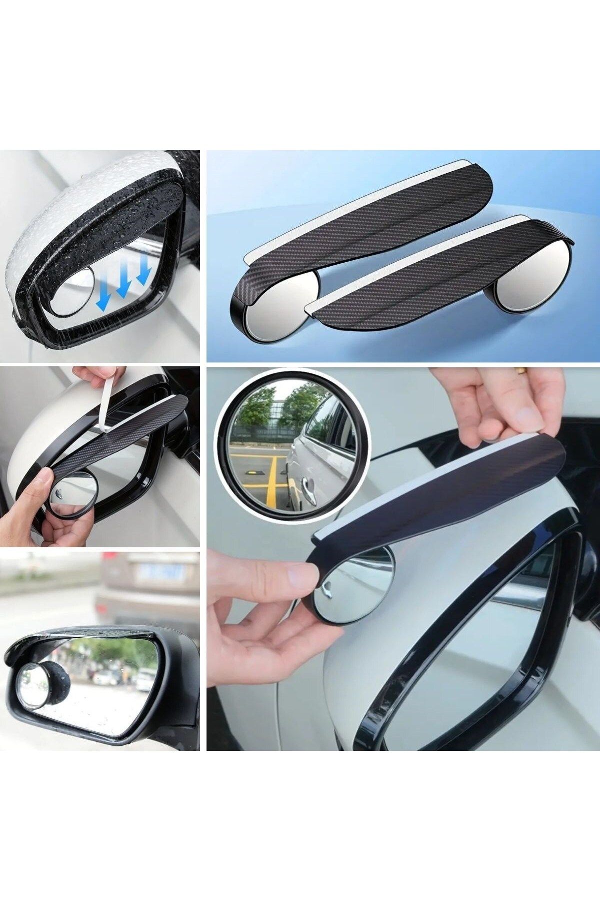 KfksStore 2 Adet Kendinden Aynalı Karbon Fiber Görünümlü Araba Yan Ayna Yağmur Koruyucuları Yağmur & Kar Kalka