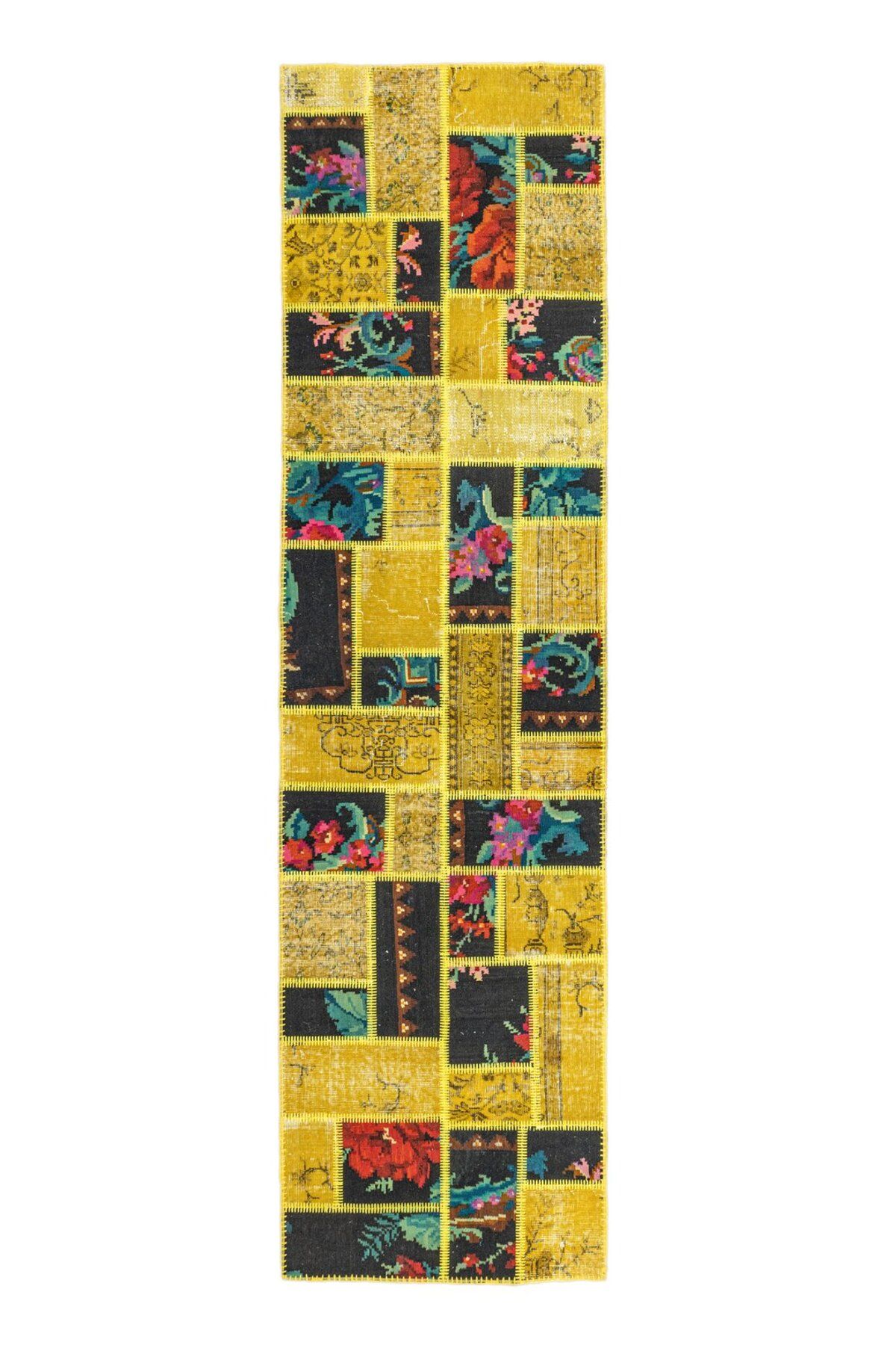 Soho Antiq Prunus Karabağ Kilim Parçalı Sarı Patchwork Yolluk 81x309 cm