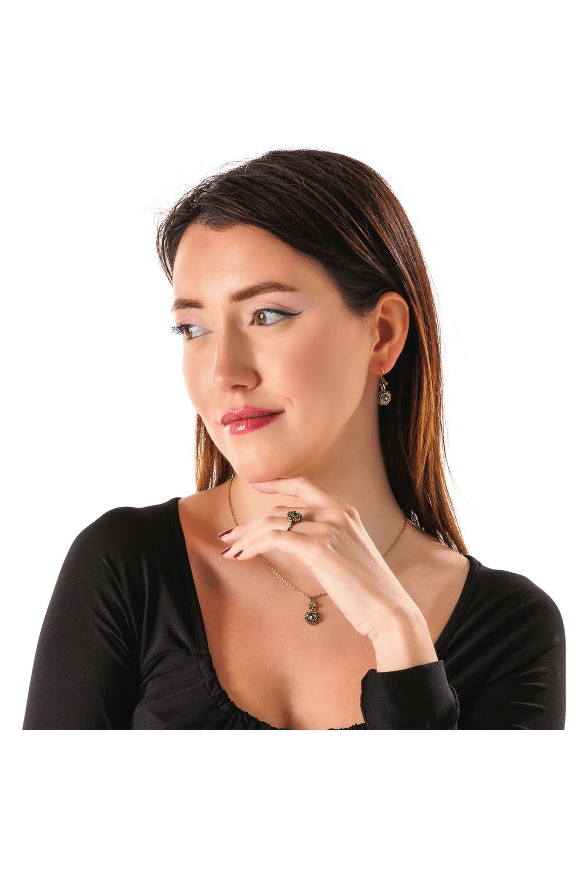 Atelier LEO Handmade Jewellery ANTİK IŞILTI ANTRASİT TAKIM YÜZÜK NO:10 BAKIR EL YAPIMI KARARMA YAPMAZ KADIN TAKI SETİ
