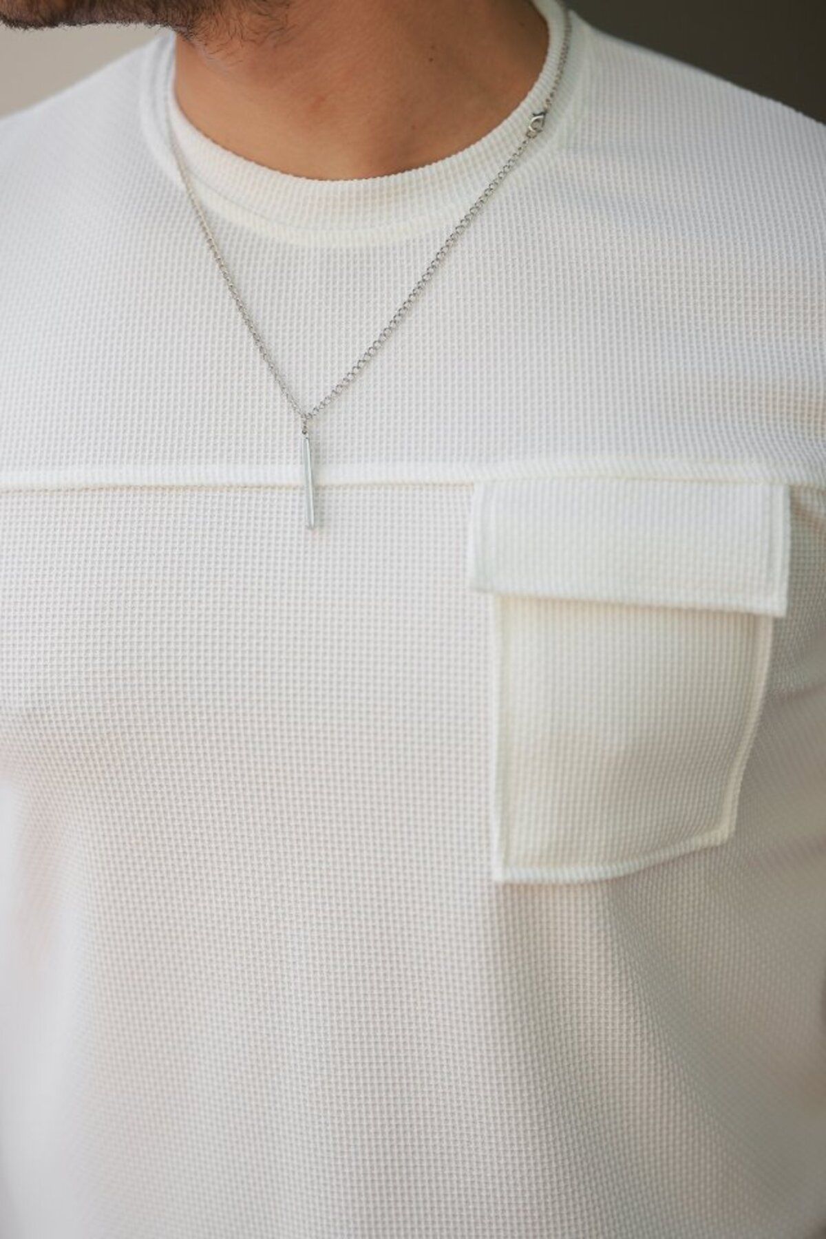 moda wanilia Erkek Cepli Kolyeli Kısa Kollu örme Kumaş T-shirt