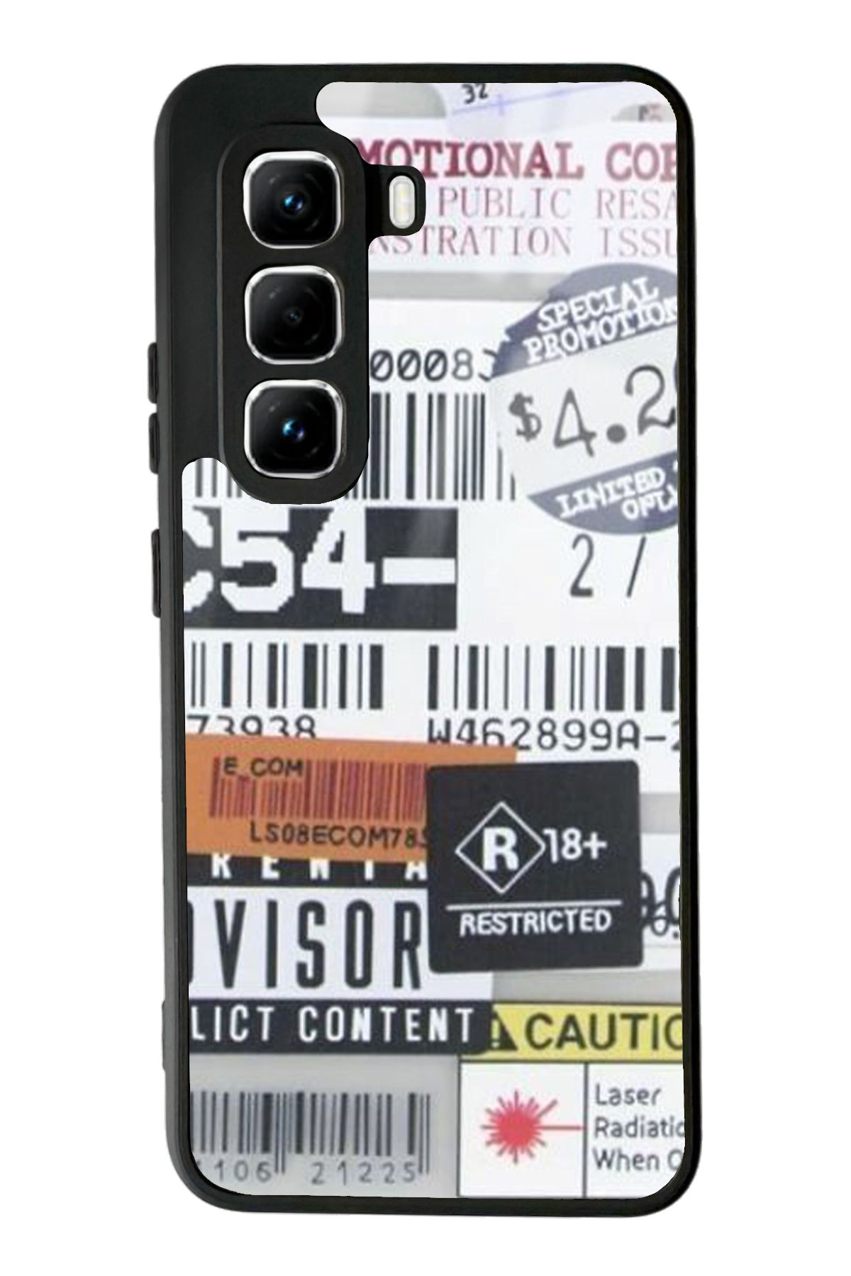 Spoyi İnfinix Hot 50 Pro Sticker Barkod Tasarımlı Glossy Telefon Kılıfı