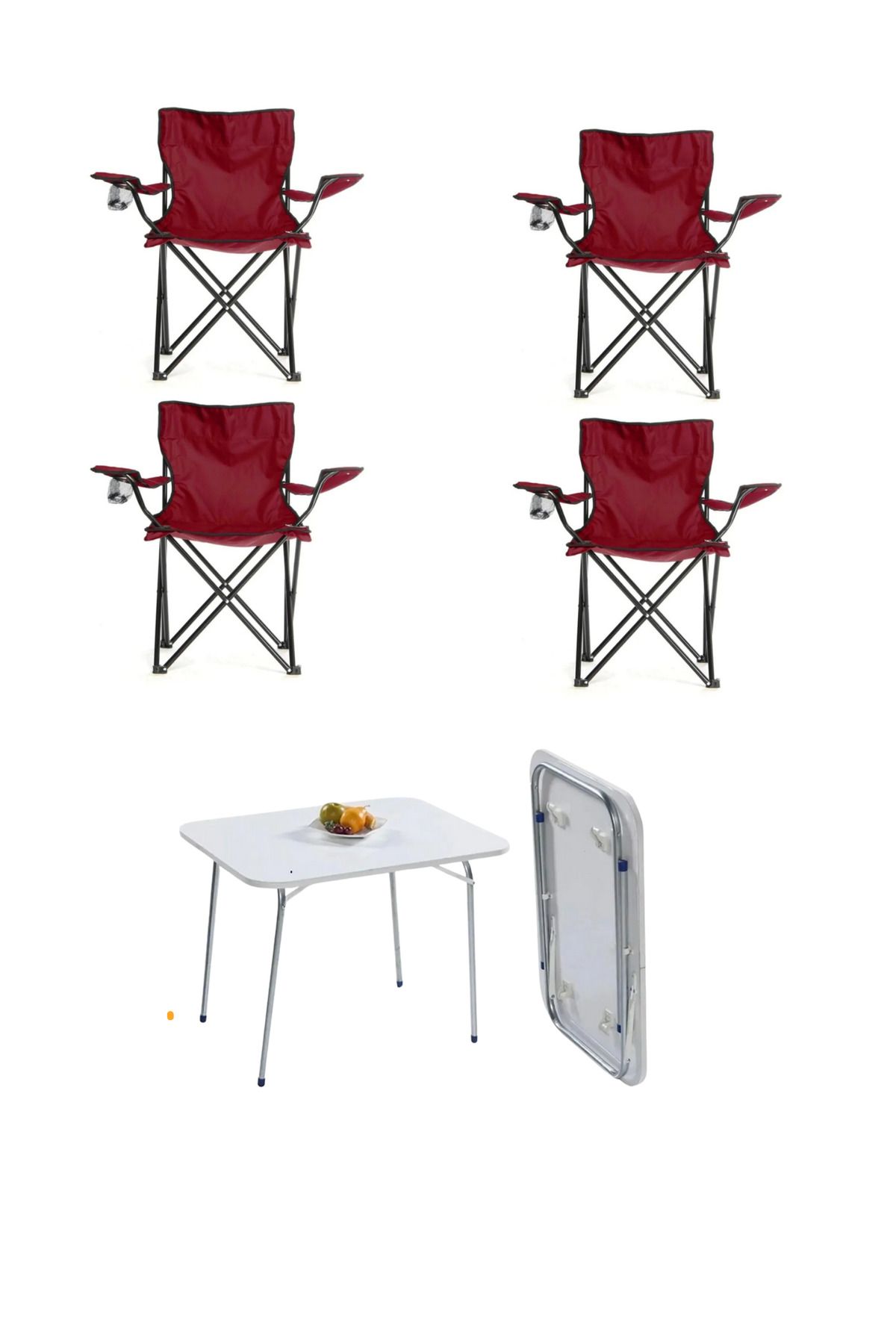 ELİOSA 4 ADET BORDO Taşınabilir Katlanır Kamp Sandalyesi ve 1 Adet 60X45 cm Katlanır Masa
