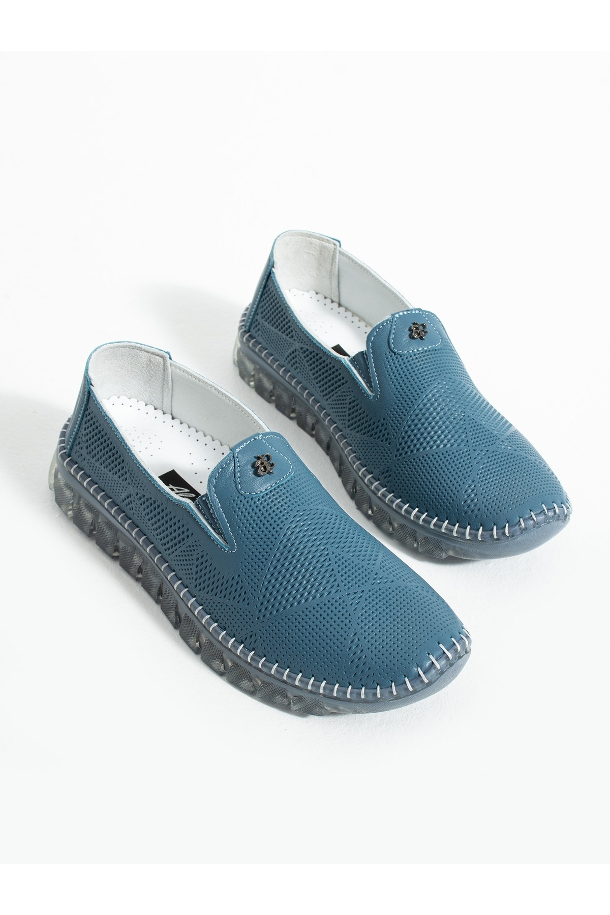 ALEMDAR AYAKKABI-Vamos Blue Genuine Leather Women's Shoes 4