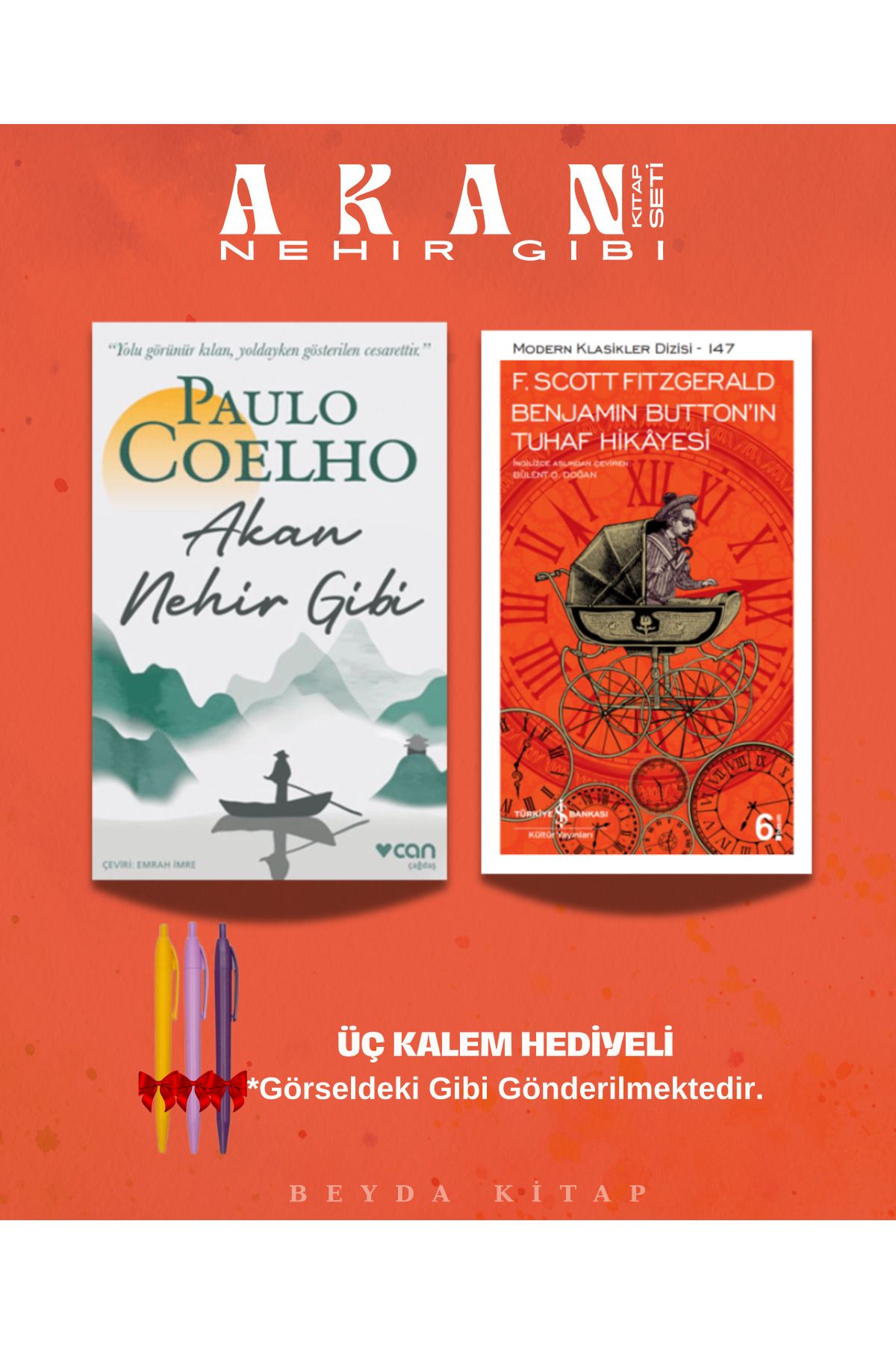 TÜRKİYE İŞ BANKASI KÜLTÜR YAYINLARI Akan Nehir Gibi - Benjamin Button - Paulo Coelho - Kalem Hediyeli - Kitap Seti