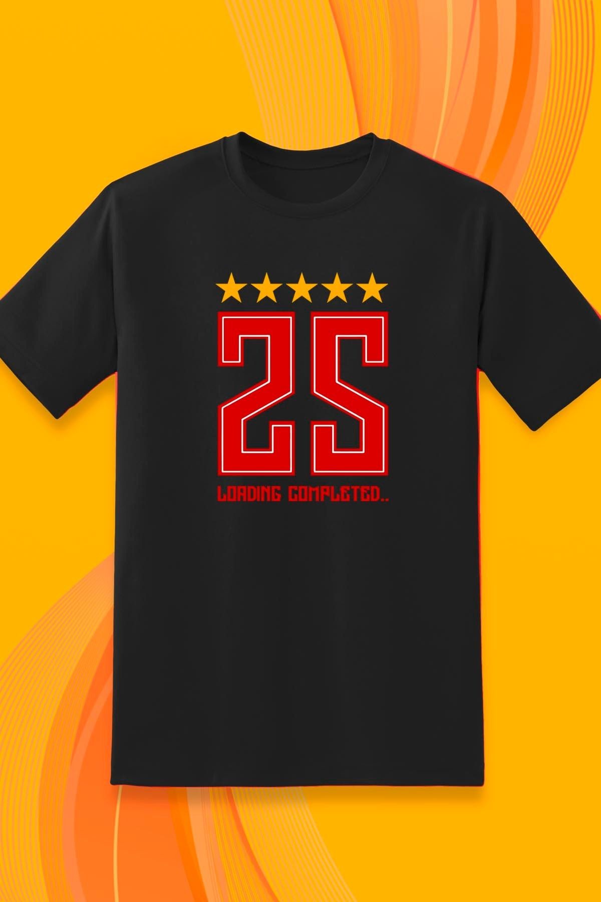 362BASKI Şampiyonluk Tshirtü Sarı Kırmızı Loading Completed 5 Yıldız Baskılı Tshirt